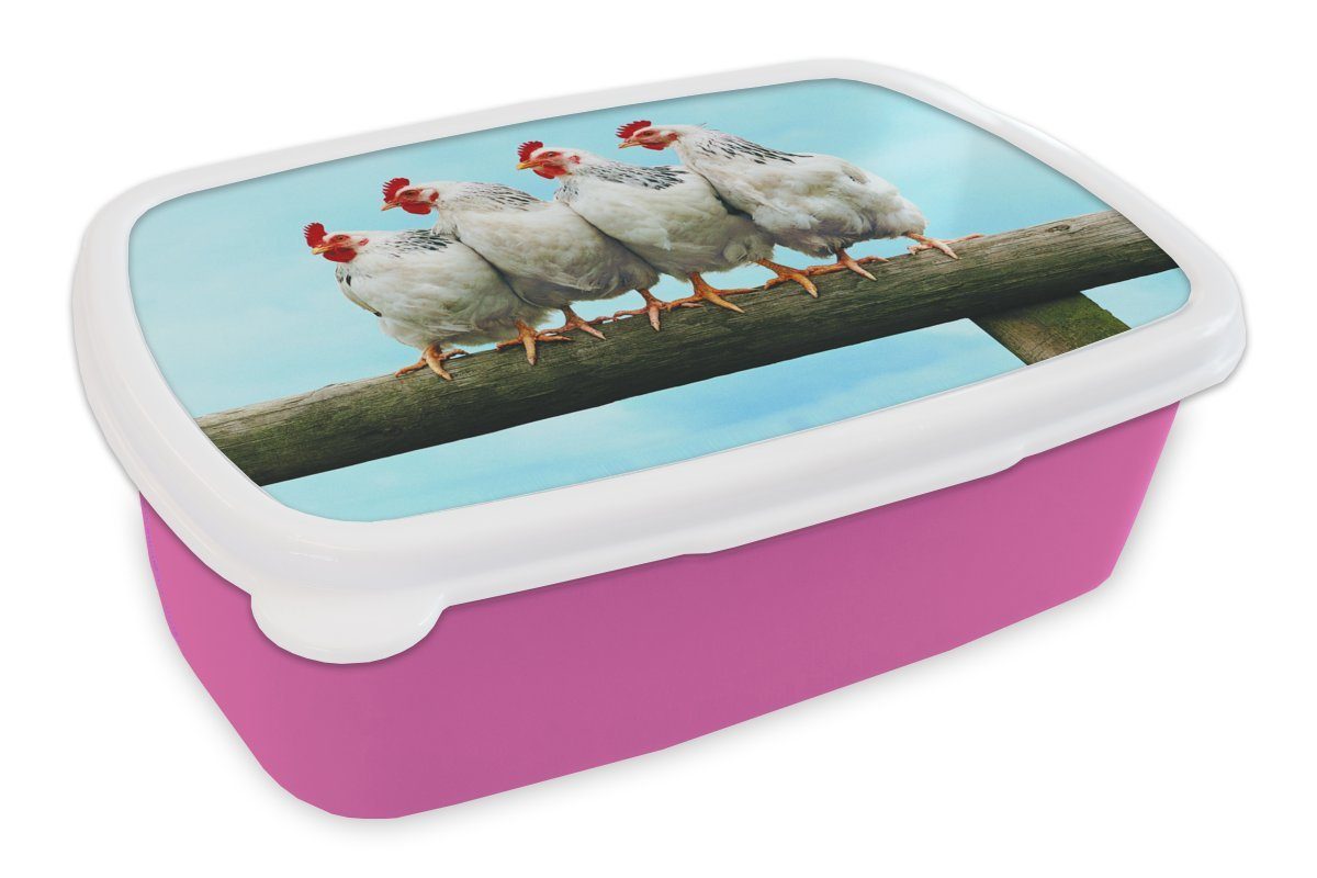 rosa auf einem Brotbox (2-tlg), Kunststoff MuchoWow Erwachsene, Kinder, Snackbox, Hühner Mädchen, Vier Kunststoff, Brotdose Lunchbox Stock, für