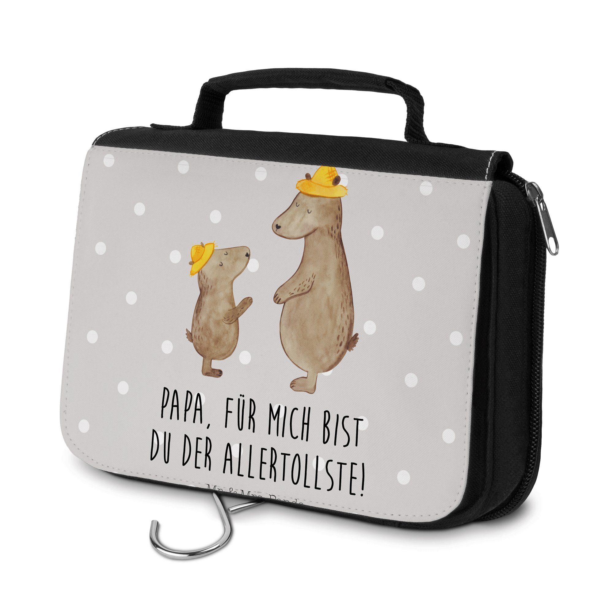 Mr. & Mrs. Panda Kulturbeutel Bären mit Hut - Grau Pastell - Geschenk, Vati, Papi, Mama, Kosmetikbe (1-tlg) | Kulturbeutel