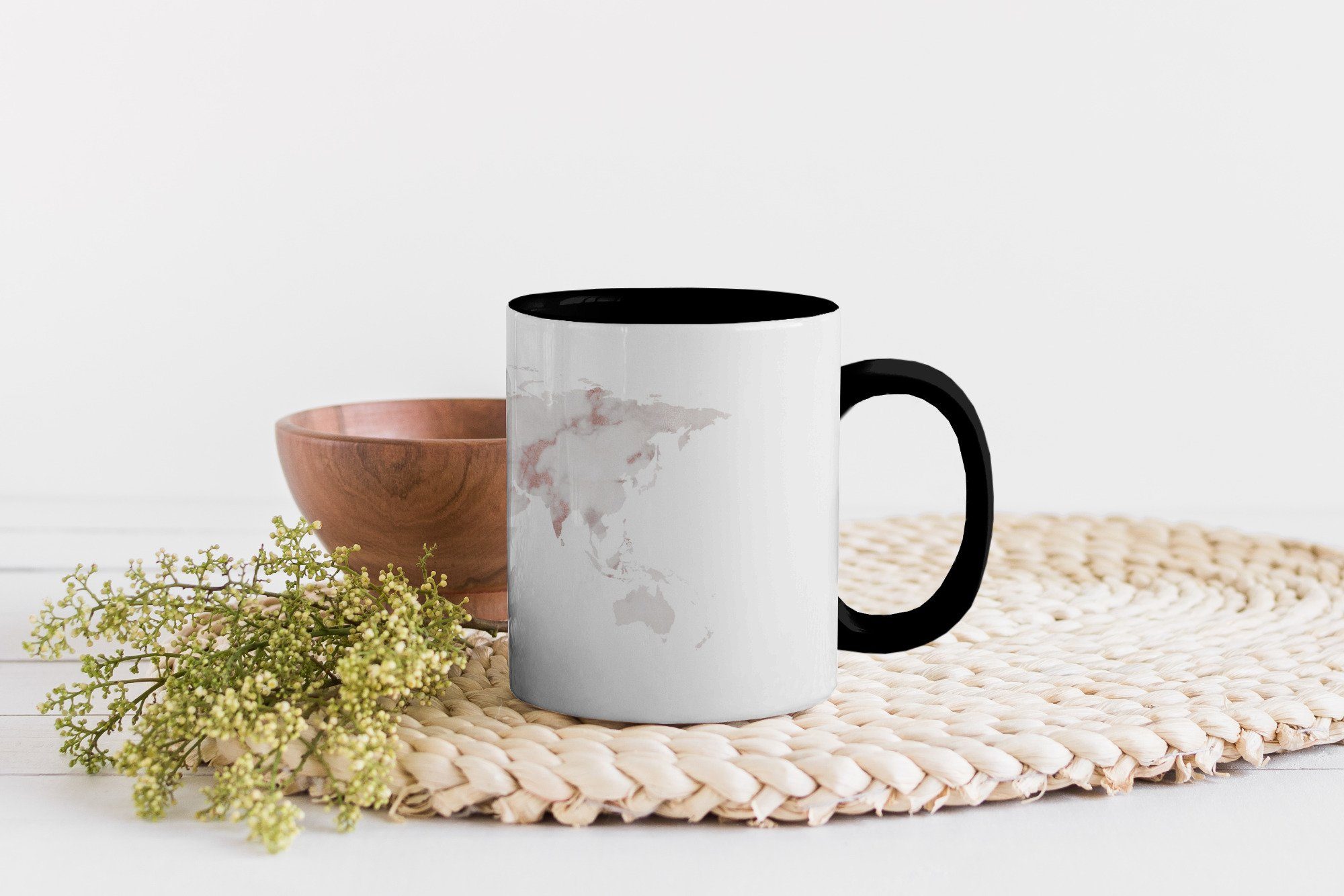 Teetasse, - Kaffeetassen, Keramik, Zaubertasse, MuchoWow Farbwechsel, Weltkarte - Roségold, Tasse Marmor Geschenk