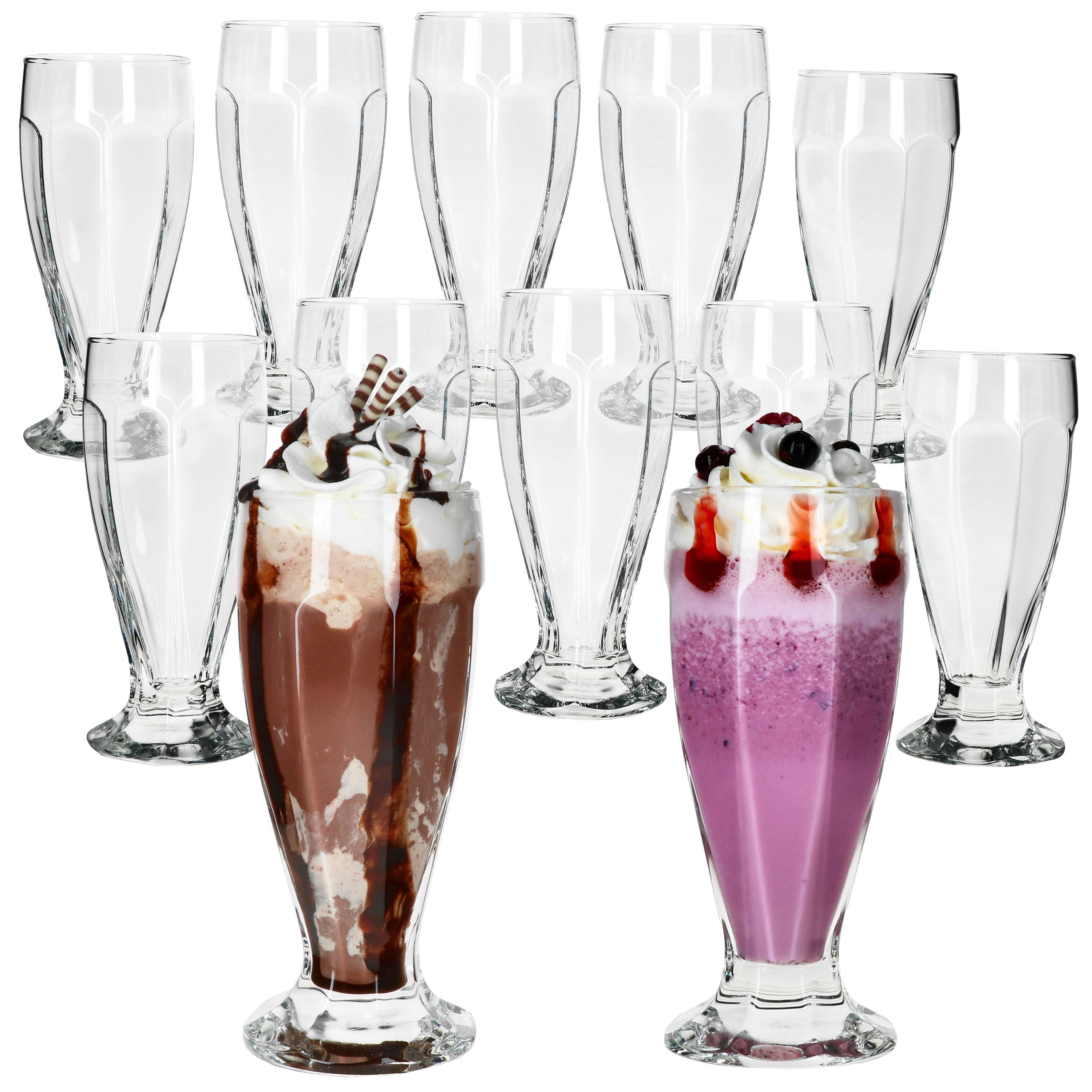 MamboCat Eisschale 12x LONDON Eisbecher mit Fuß 350ml klar hohe Eiskaffeebecher Shake, Glas