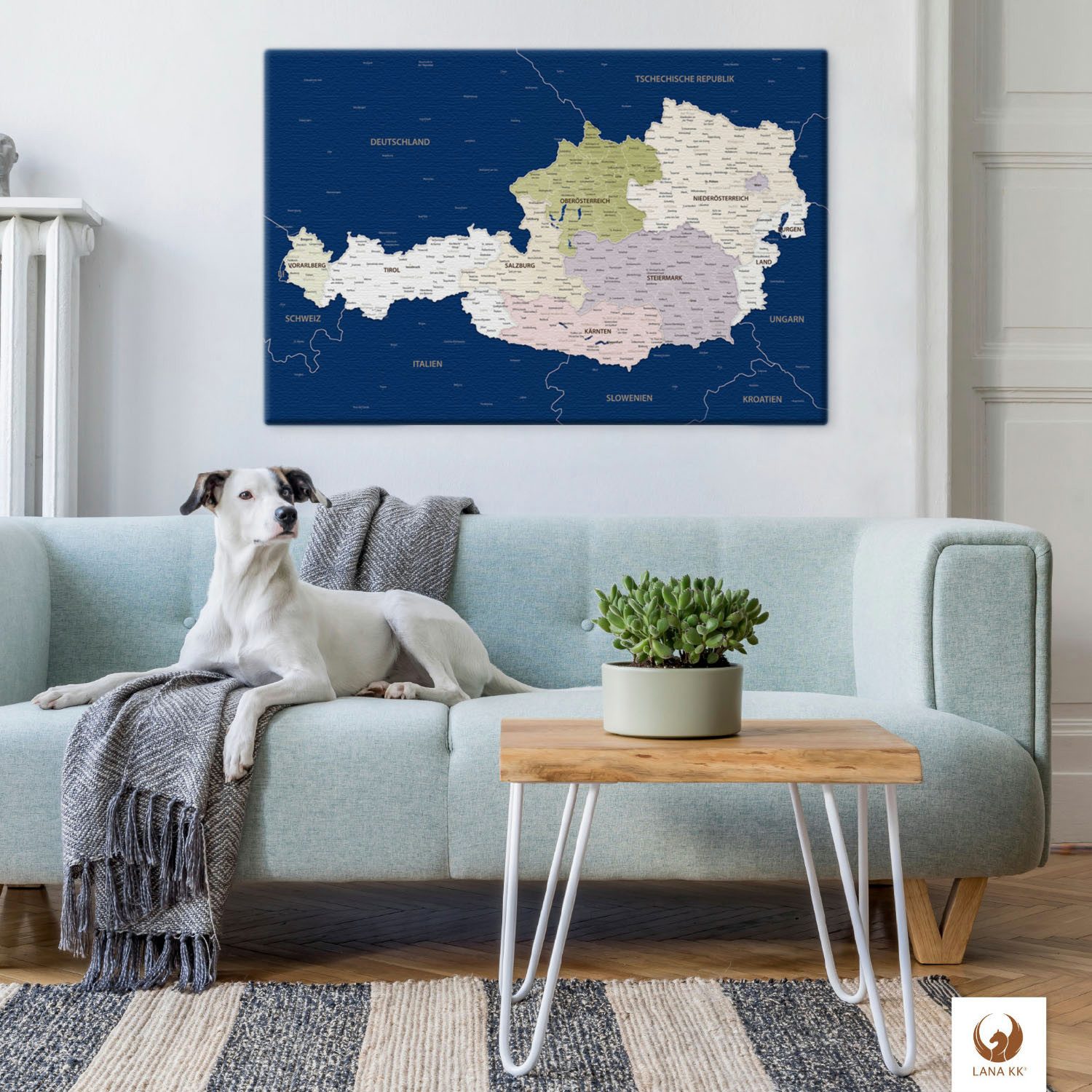 LANA KK Leinwandbild Österreichkarte, deutsche Beschriftung