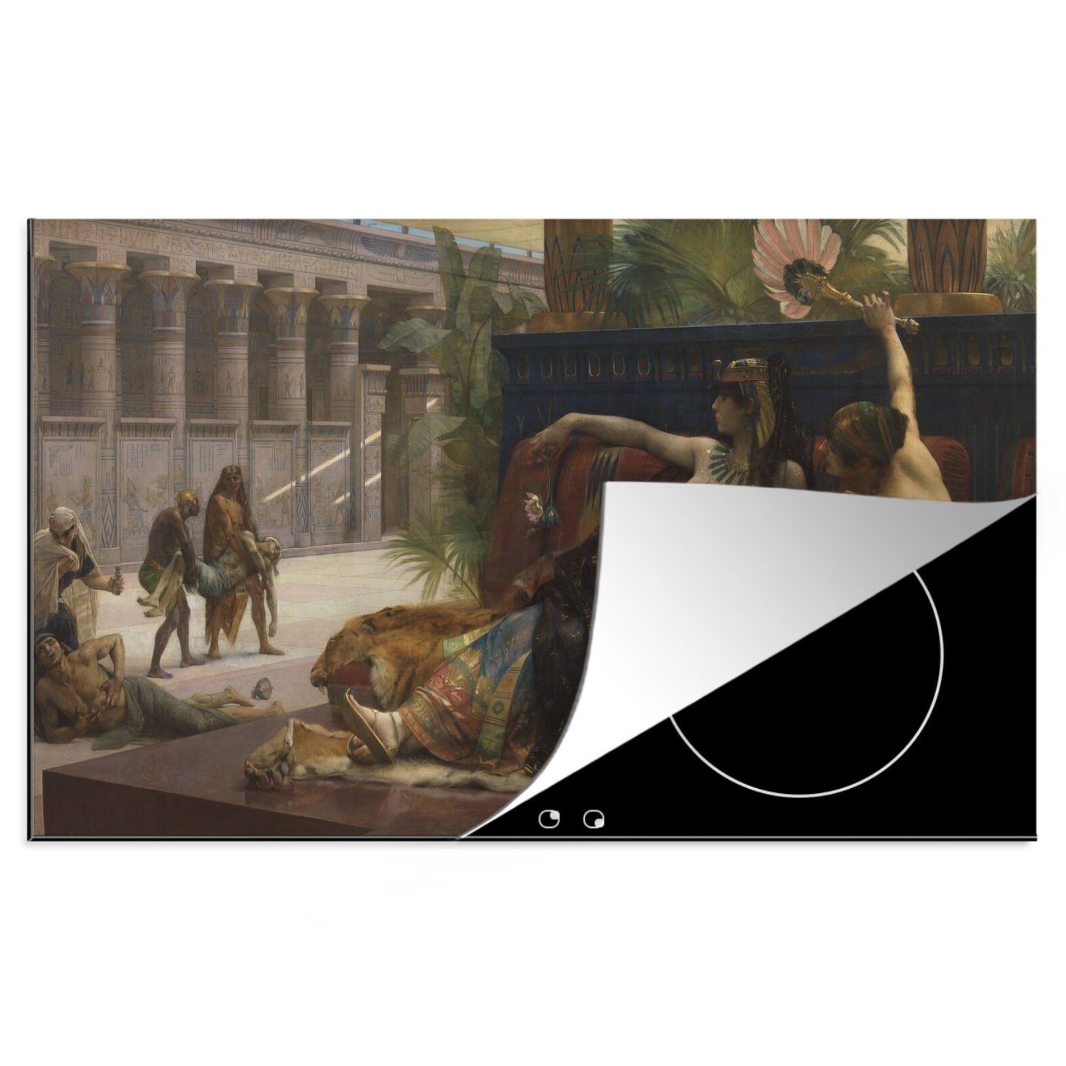 MuchoWow Herdblende-/Abdeckplatte Kleopatra lässt Gift von zum Tode verurteilten Gefangenen kosten -, Vinyl, (1 tlg), 83x51 cm, Ceranfeldabdeckung, Arbeitsplatte für küche
