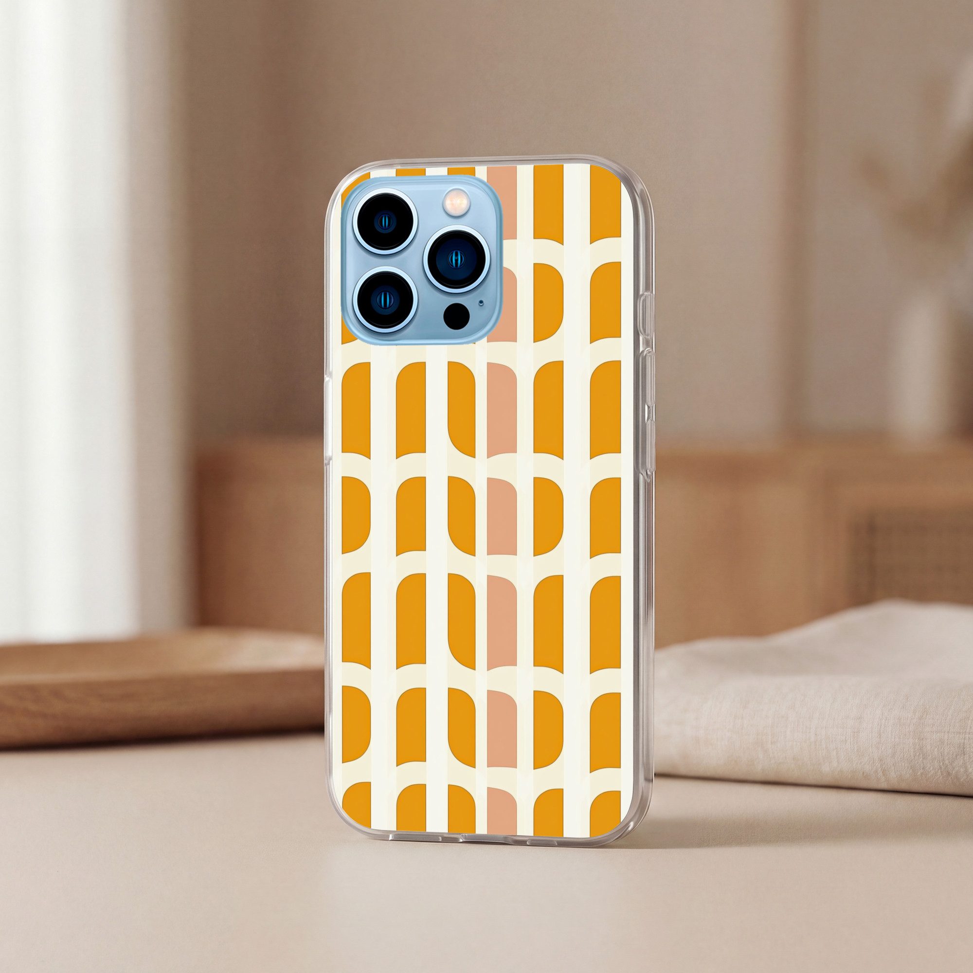 MuchoWow Handyhülle für Apple iPhone 13 Pro Geometrisch - Muster - Gelb - Rosa, Smartphone-Bumper, Print, Handy Schutzhülle Dünn