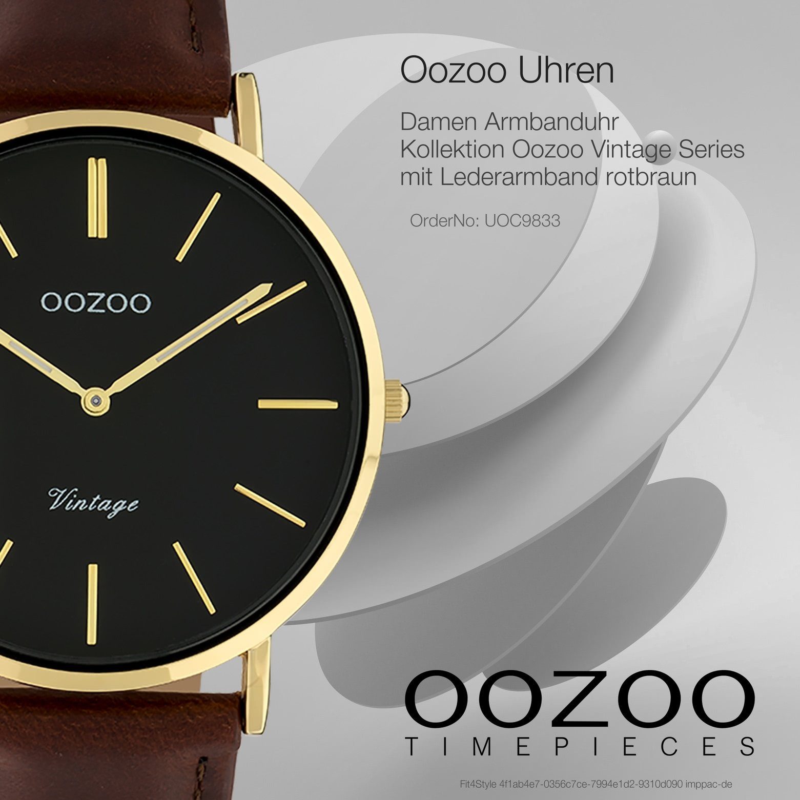 rotbraun, groß Damenuhr Oozoo rund, 40mm), Armbanduhr Lederarmband OOZOO rotbraun, Quarzuhr Damen (ca. Fashion