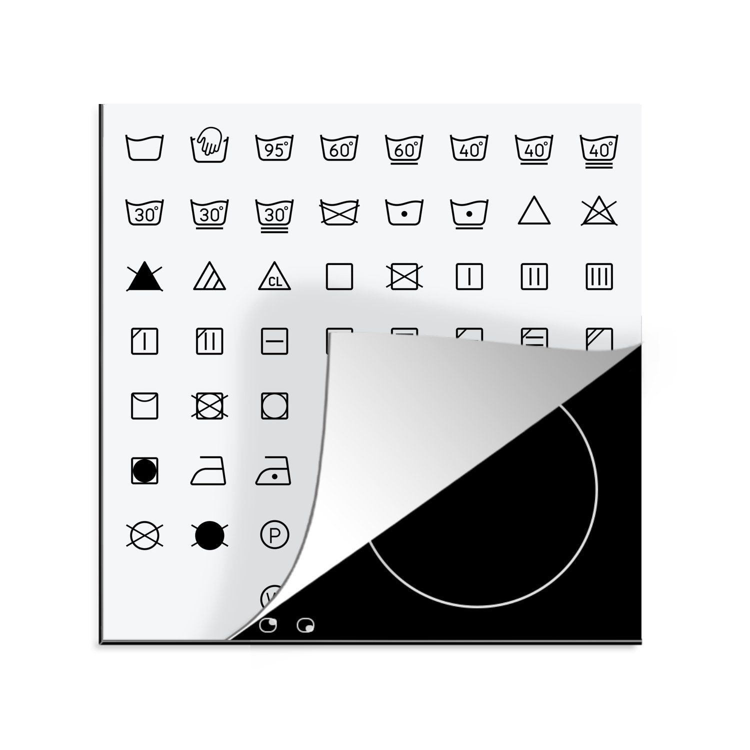 MuchoWow Herdblende-/Abdeckplatte Symbolsatz für Wäsche, Waschsymbole, Vinyl, (1 tlg), 78x78 cm, Ceranfeldabdeckung, Arbeitsplatte für küche