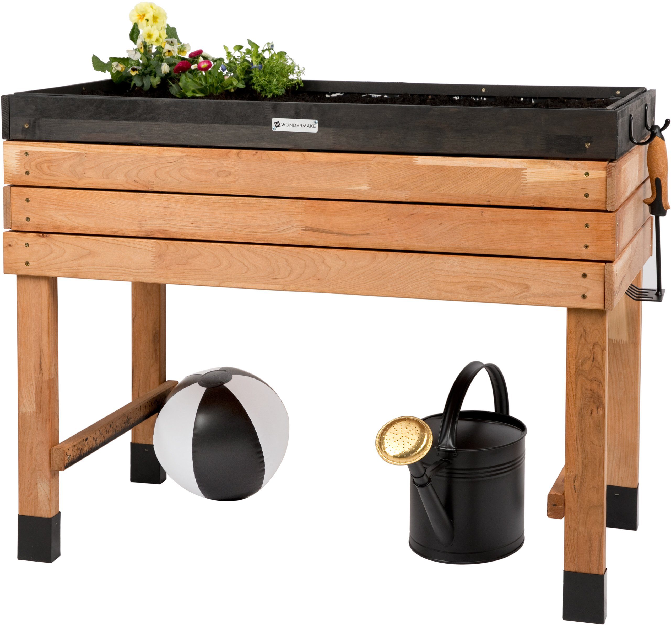 WONDERMAKE Hochbeet KIRSCHBAUM Holz groß für Garten Balkon Pflanzkasten XL Kräuterbeet, Pflanzenkasten draußen + Folie Terrasse rechteckig deko dunkel schwarz