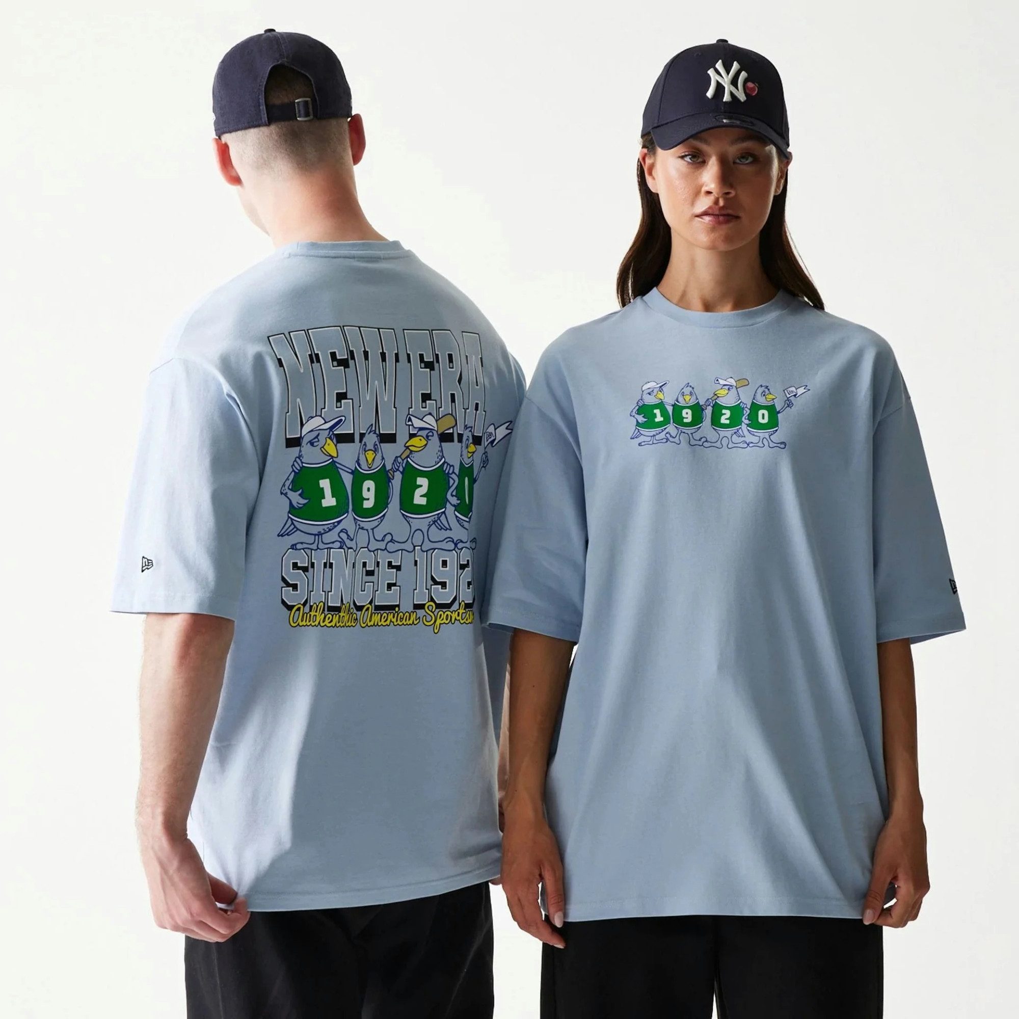 New Era Print-Shirt Baseball Birds Character Graphic Oversized T-Shirt - Pastellblau