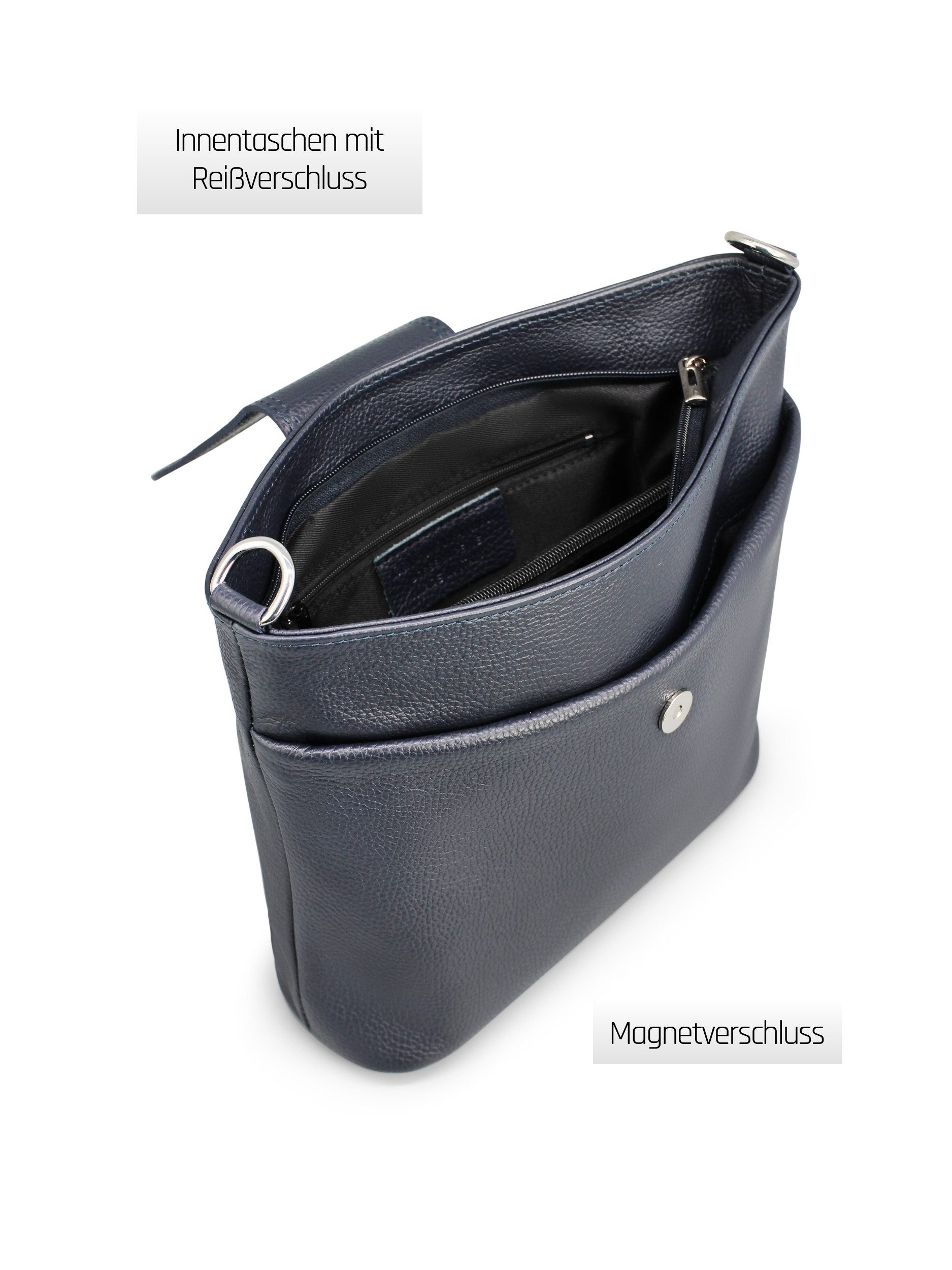 Adel Bags Schultertasche SARA Umhängetasche für Damen, Schultertasche aus Echtleder, 20 Farboptionen, Hergestellt in Italien, mit 2 Riemen