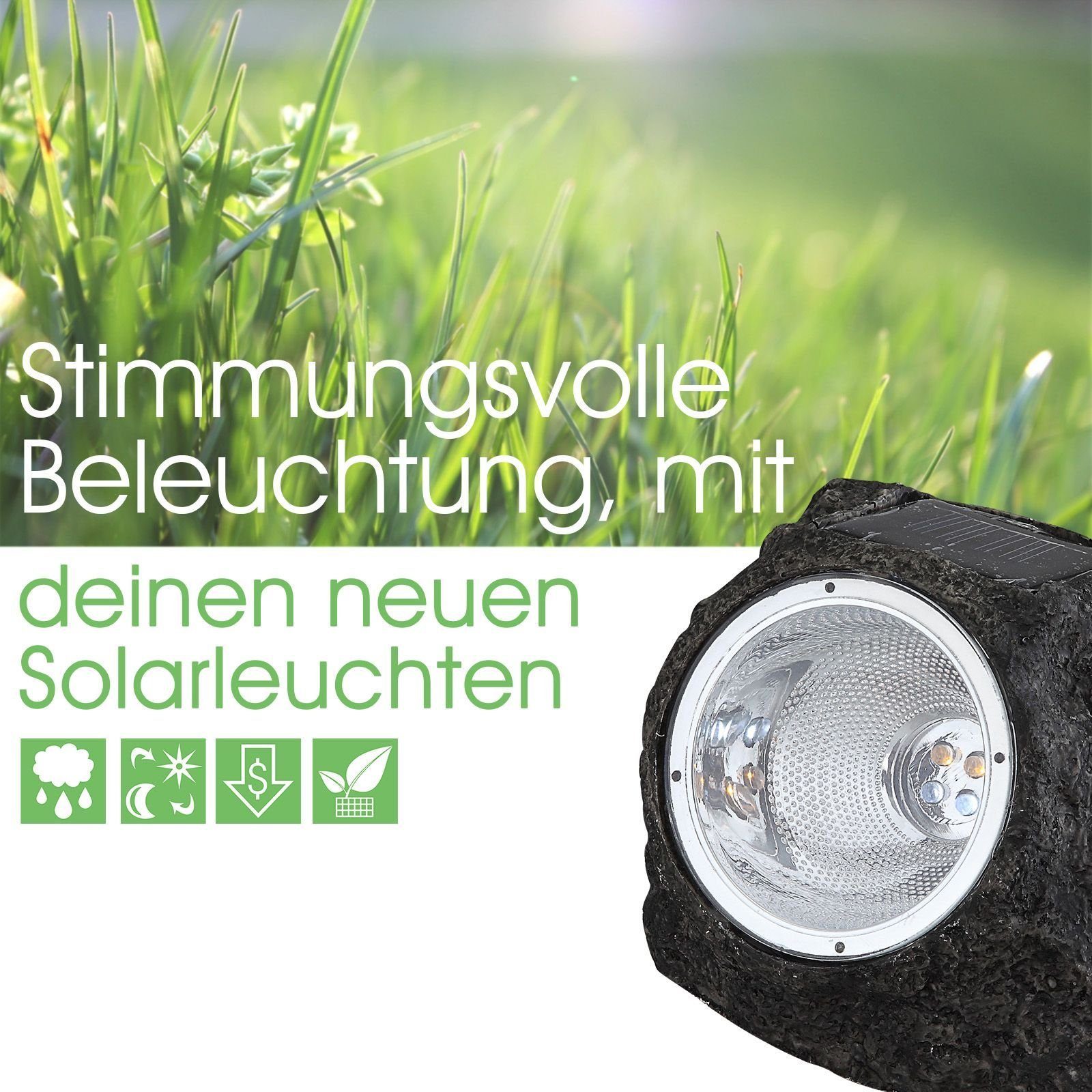 bmf-versand LED Solarleuchte Solarlampe Garten Stein Optik 3er Set Deko Solarlampe Außen mit