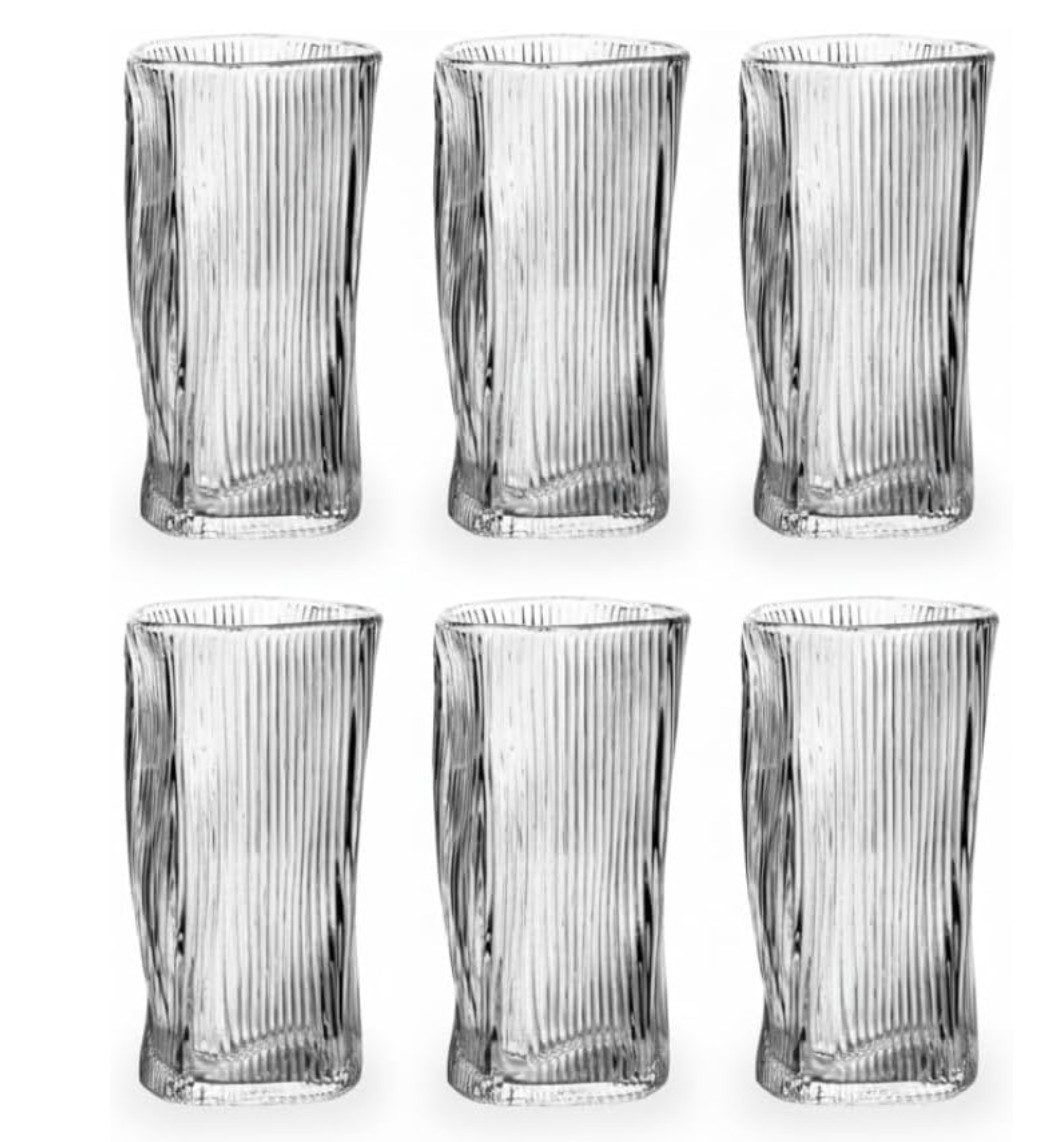 Zoha Gläser-Set Diamond Stripe Gläser 200/ 280 ml Set – Trinkgläser, Kaffeeglas, 6-tlg., ideal für Tee, Kaffee, Iced Coffee oder Saft