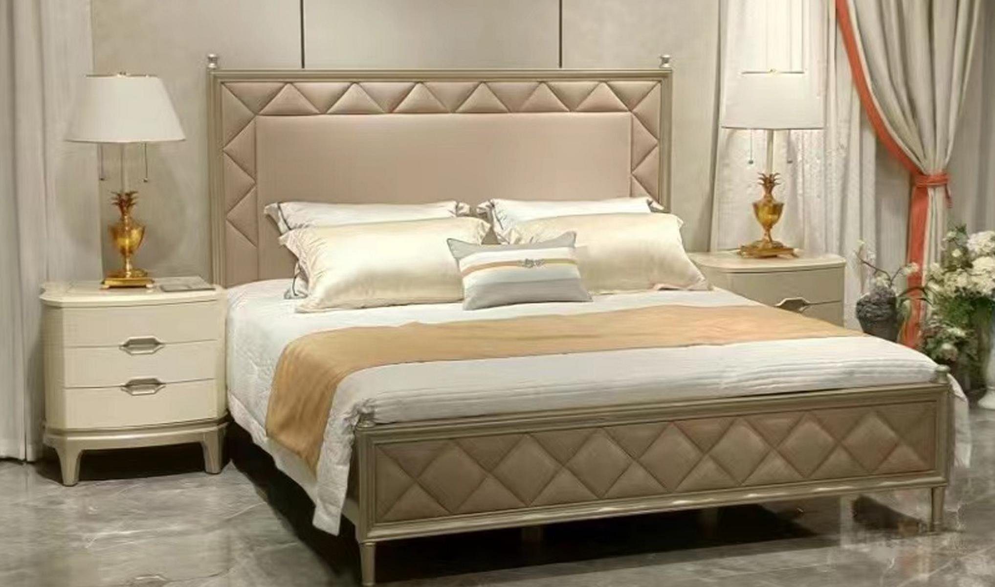 Luxus Polster Bett Doppel Schlafzimmer Betten Bett, Beige JVmoebel Design Möbel