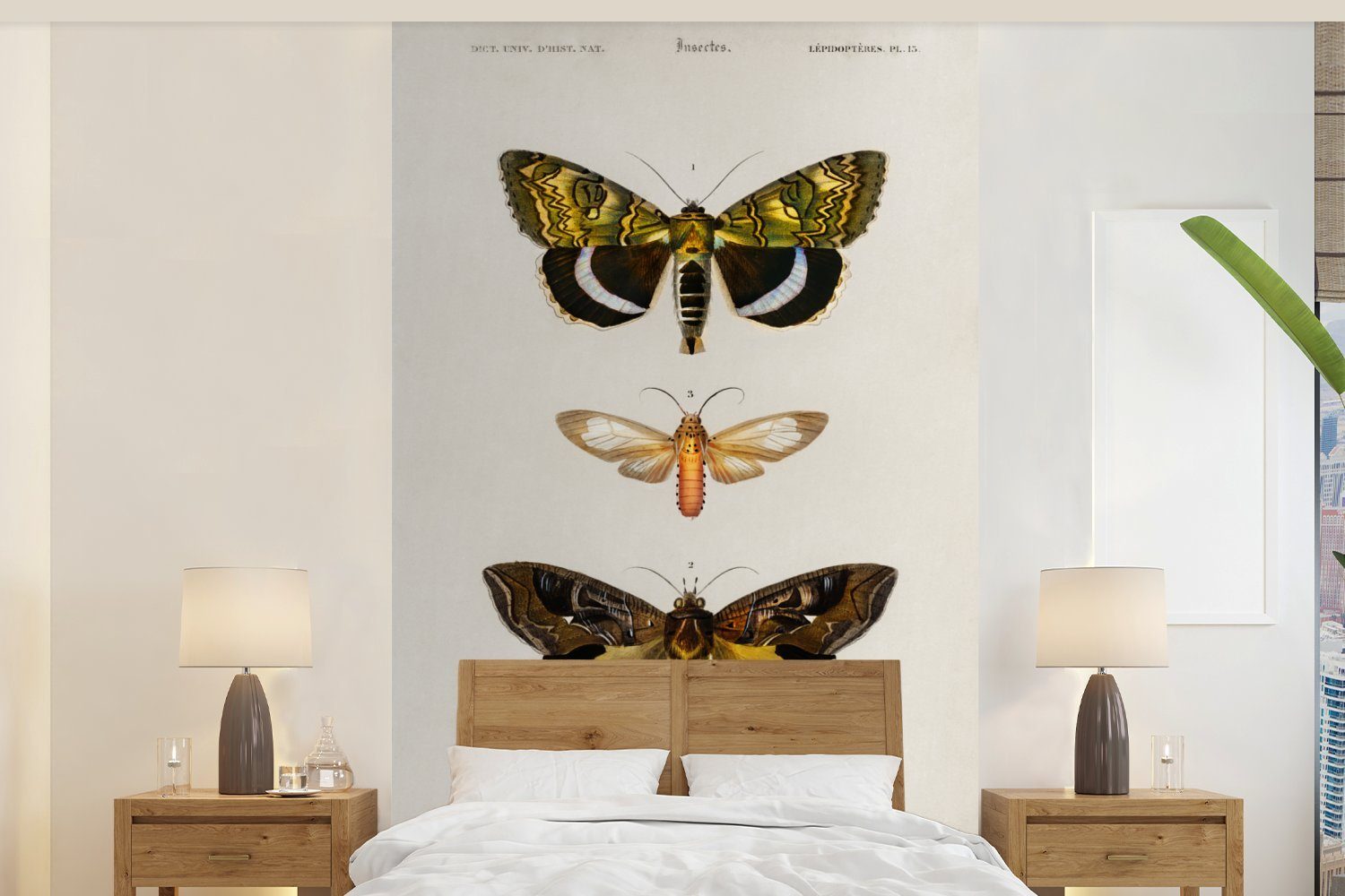 MuchoWow Fototapete Schmetterling - Vintage - Insekten, Matt, bedruckt, (3 St), Wallpaper für Wohnzimmer, Schlafzimmer, Kinderzimmer, Vinyl Tapete | Fototapeten