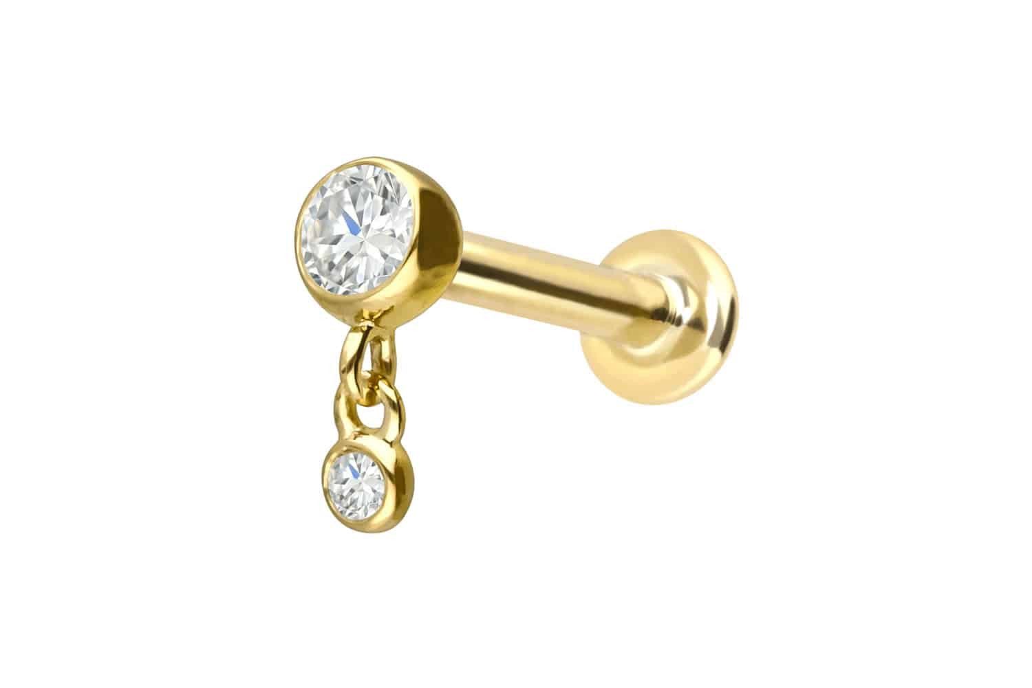 Piercing-Set 18 Karat Gold Labret mit Innengewinde 2 DIAMANTEN