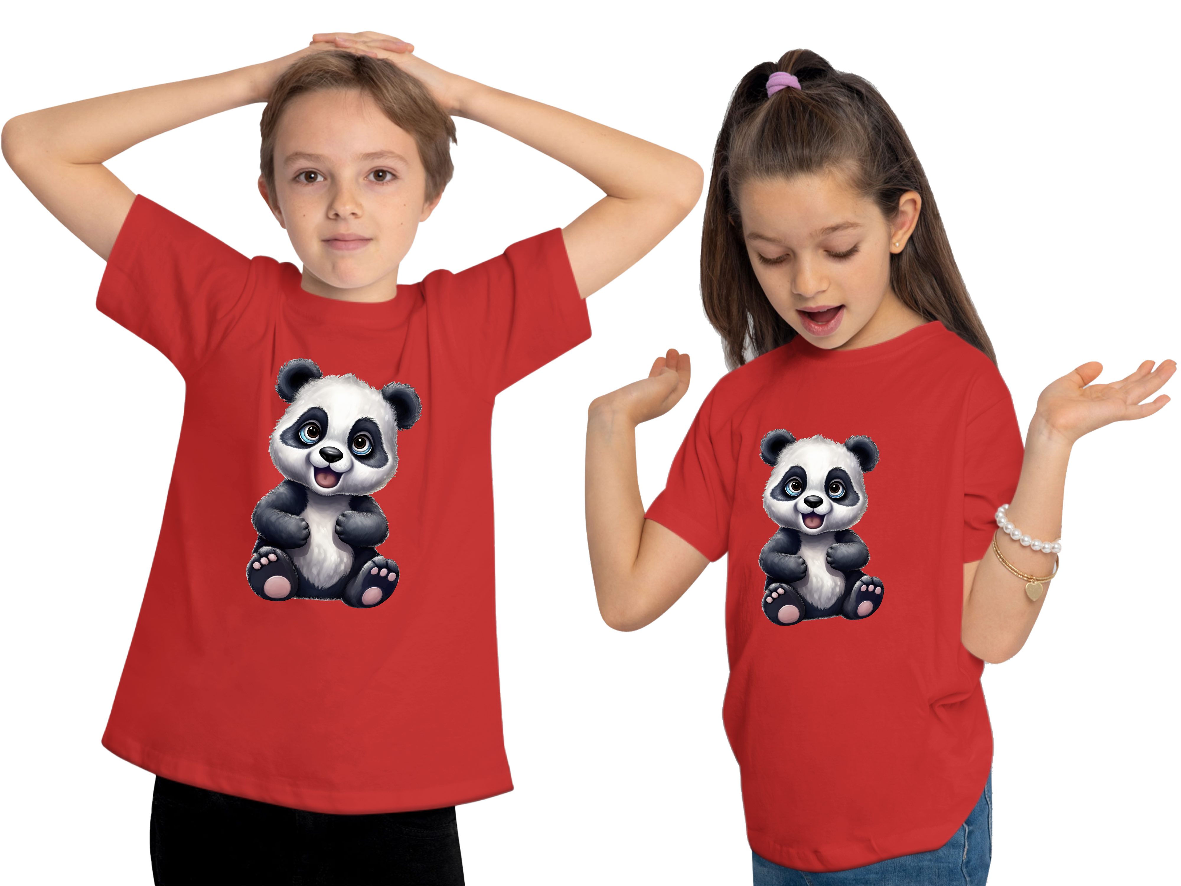 MyDesign24 T-Shirt Kinder Wildtier Print Shirt bedruckt - Baby Panda Bär Baumwollshirt mit Aufdruck i264
