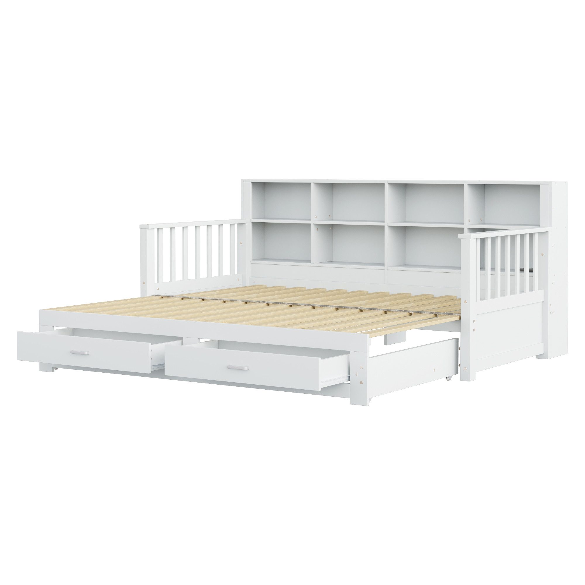 Merax Daybett 90/180x190cm mit USB-Ladeanschluss (1 tlg), Ausziehbares Schlafsofa Kinderbett mit Ablagefächern und 2 Schubladen – Bild 5 von 5