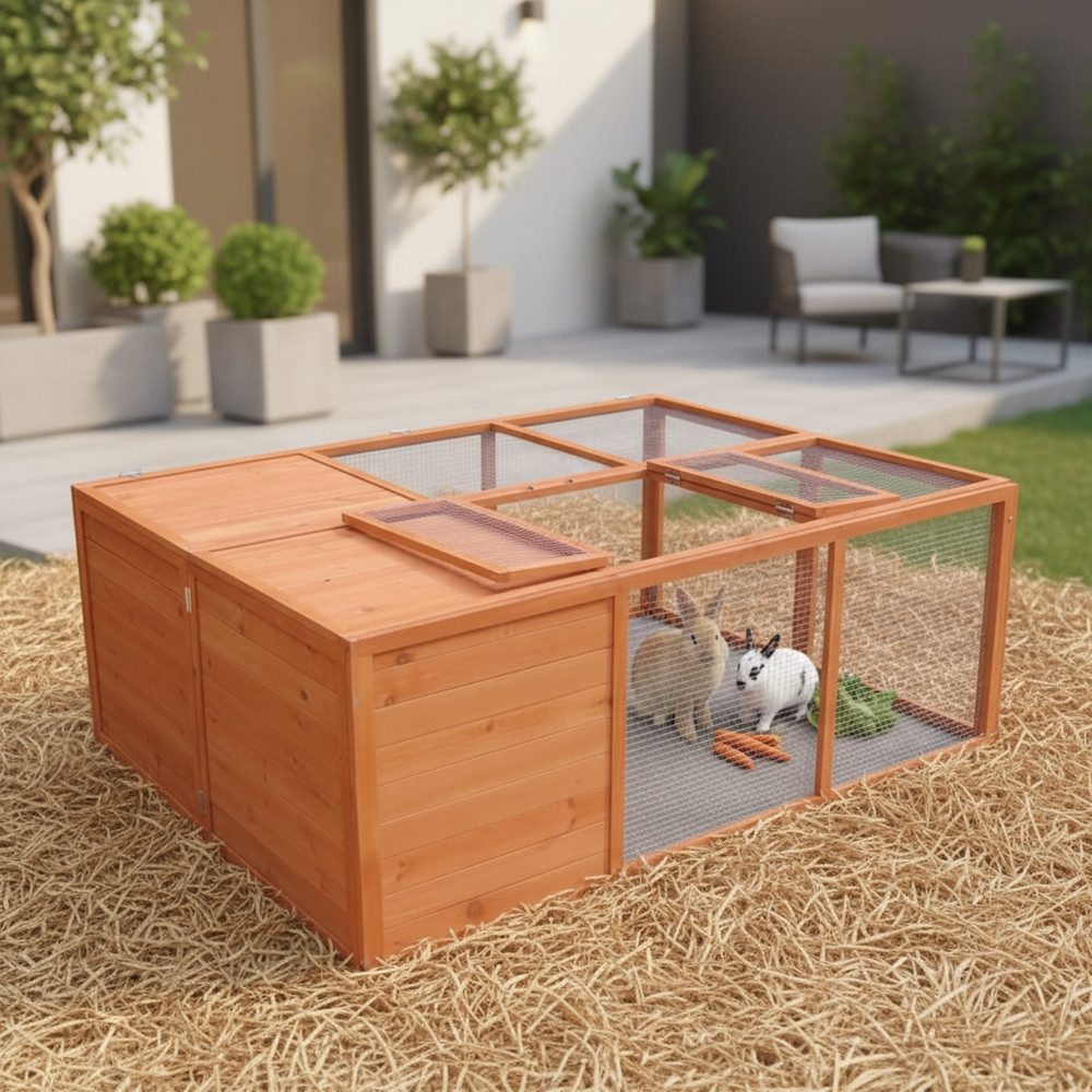 Feel2Home Kleintierkäfig Außengehege braun faltbar Auslauf Kleintiere Kaninchen Meerschweinchen, Imprägniertes Vollholz