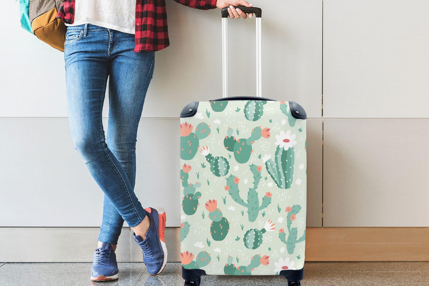 Kaktus - Rollen, rollen, Handgepäck mit Reisekoffer MuchoWow 4 Trolley, Handgepäckkoffer Reisetasche für Ferien, Muster Blume, -