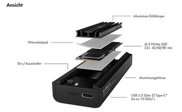 ICY BOX Festplatten-Dockingstation ICY BOX M.2 SSD NVMe & SATA, USB 3.2 Gen 2 Type-C oder Type-A, Werkzeuglos, Aluminium