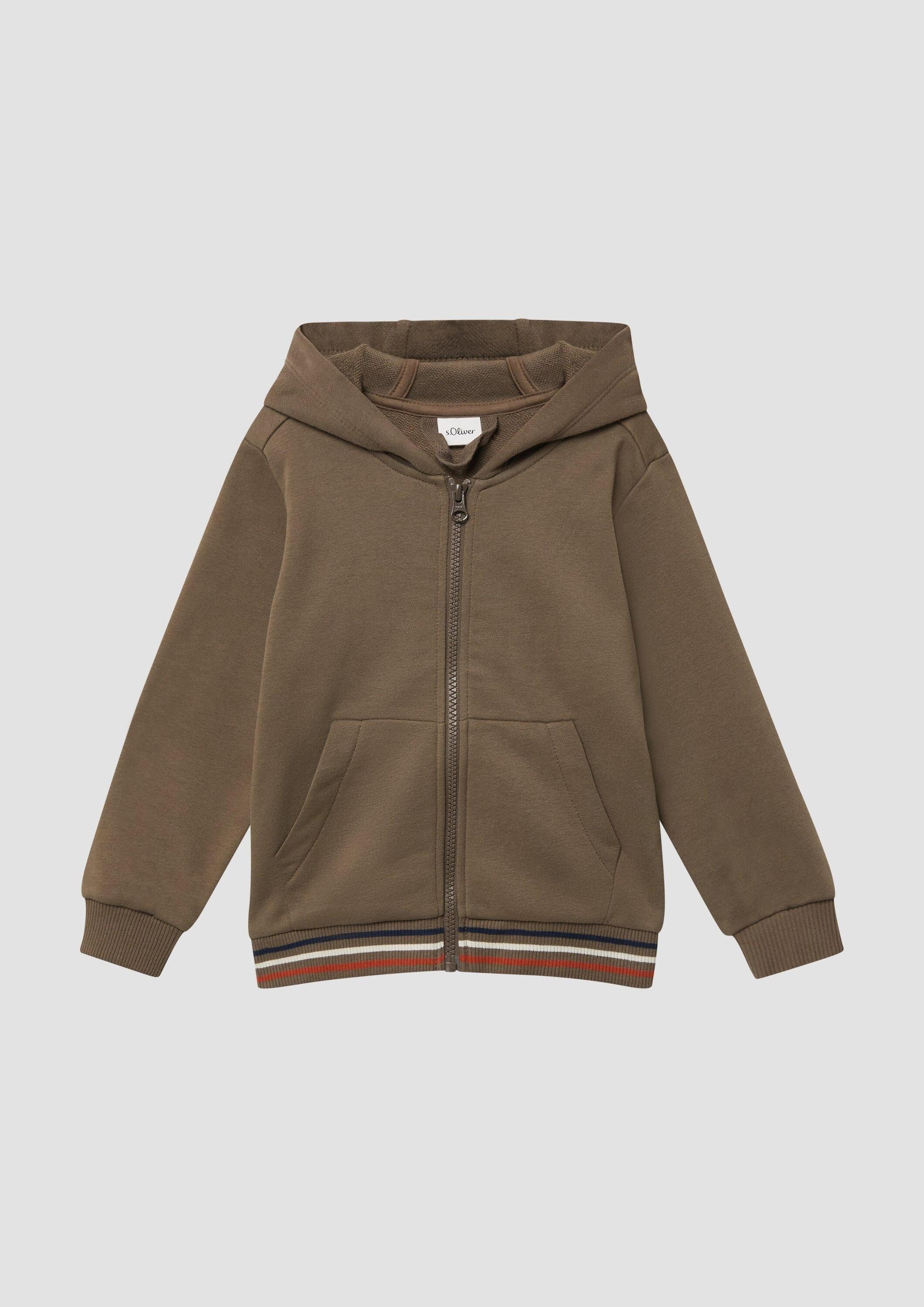s.Oliver Sweatjacke Sweatshirt Jacke Zip-Hoodie mit Elastikbund und großem Rückenprint