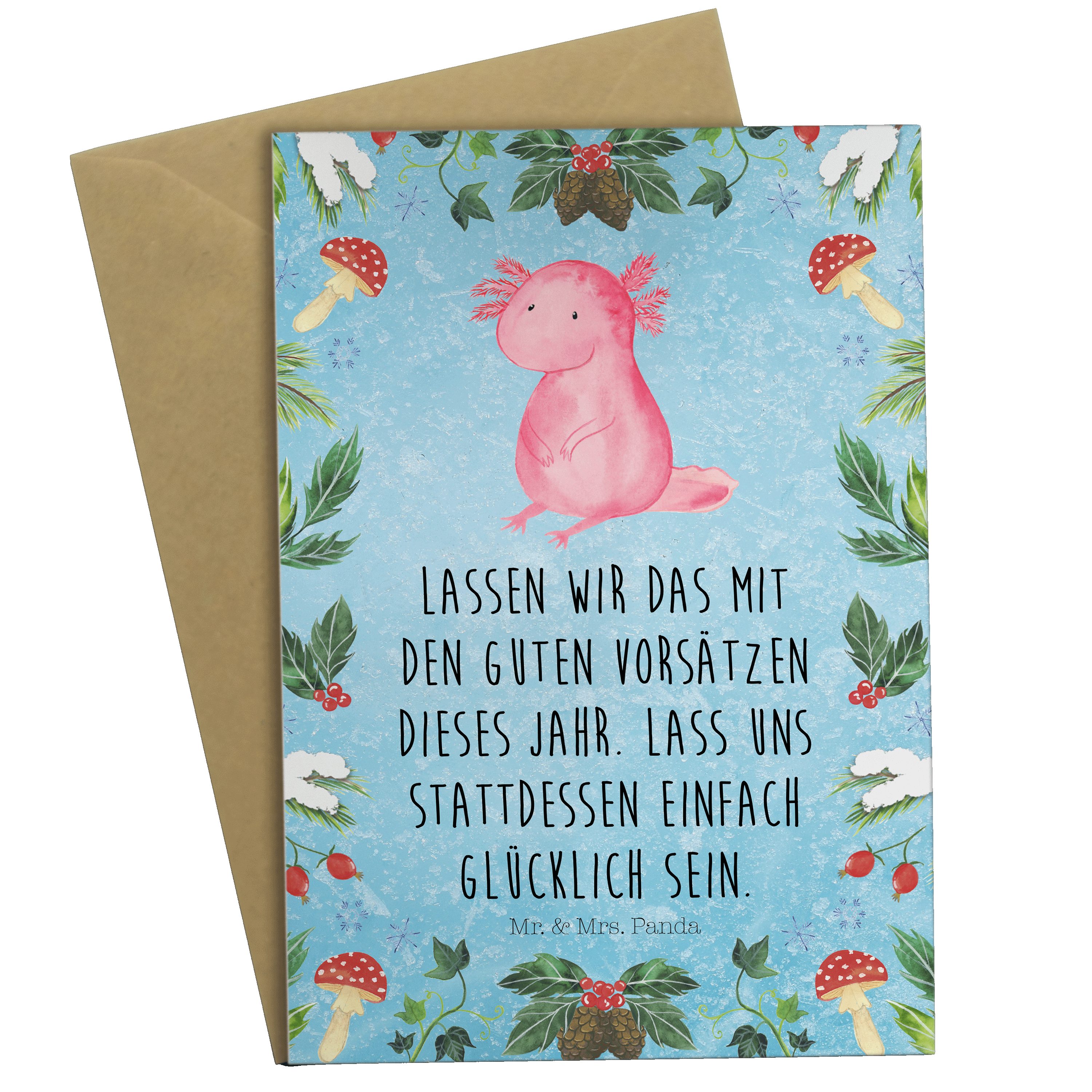 Mr. & Mrs. Panda - Glücklich Grußkarte Geschenk, Axolotl Einladungskarte, Glückwunschk - Eisblau