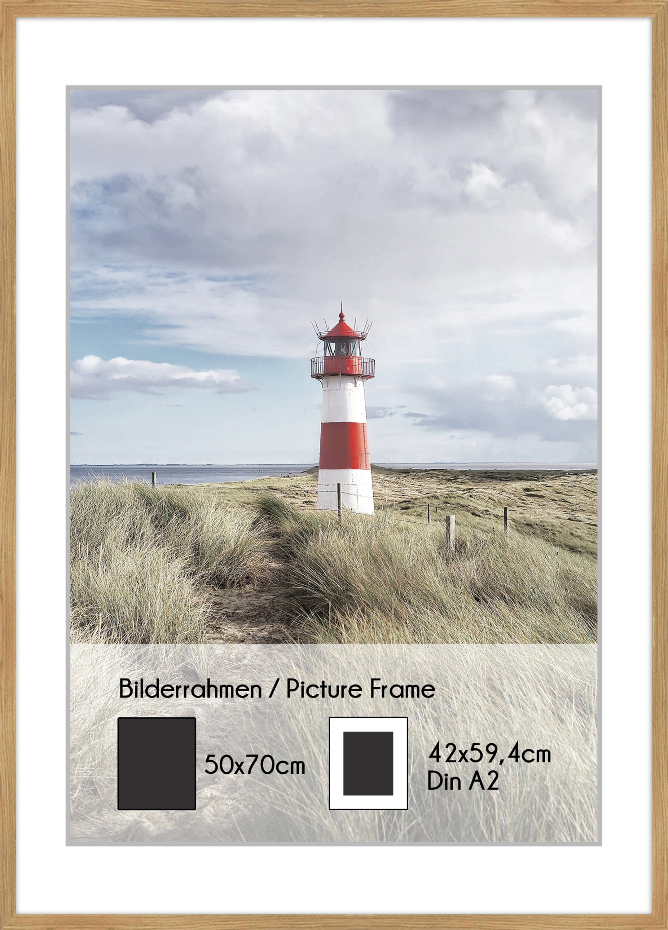 inkl. für Holz Bilderrahmen artissimo Eiche DinA2 Poster Bilder.Rahmen Passepartout 50x70cm