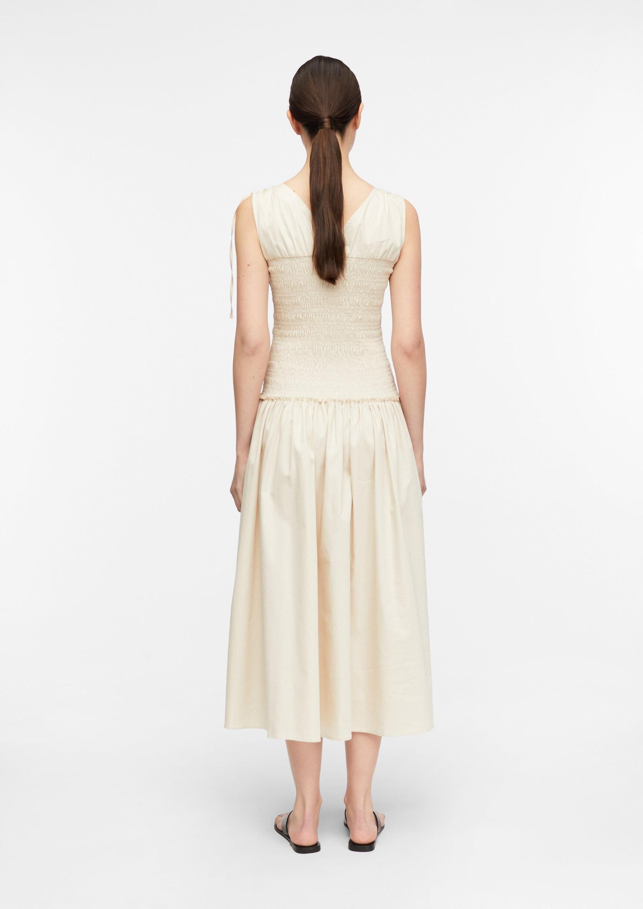 comma Midikleid Kleid Gesmoktes Baumwoll-Kleid in Midi Länge