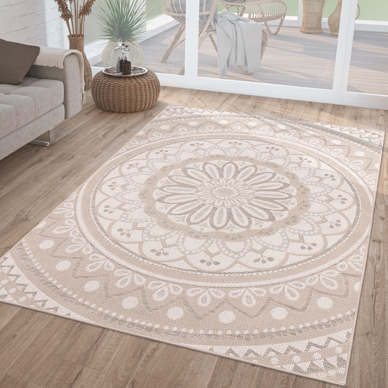TT Home Teppich Diele, Esszimmer, Flur, Küche, Rechteckig, Höhe: 4 mm, In-& Outdoorteppich Wetterfest Garten Orientalisches Marokkanisches Bo