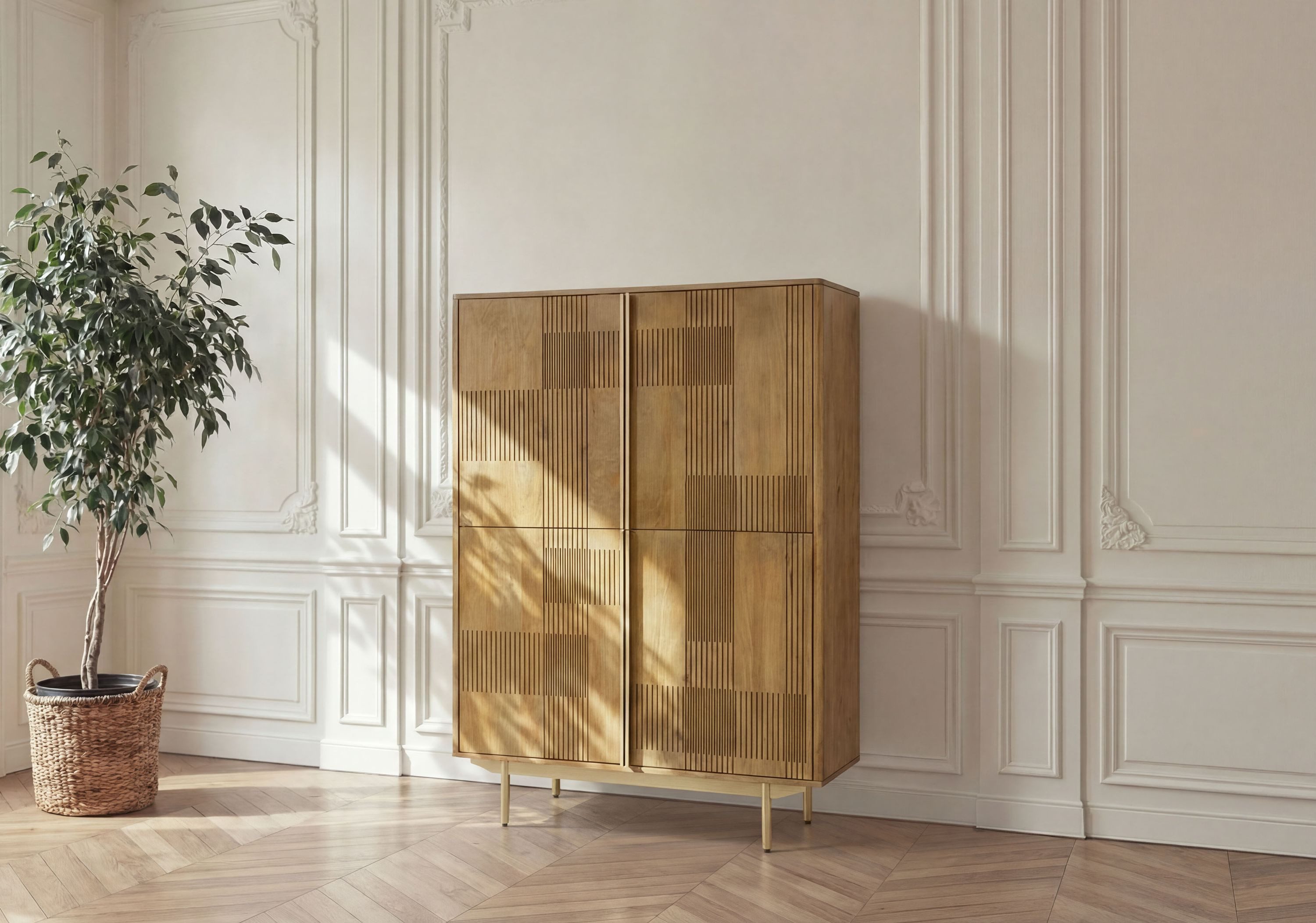Massivmoebel24 Highboard MIAMI (Massivholz), Mango 110x40x150 hellbraun geölt MIAMI #115