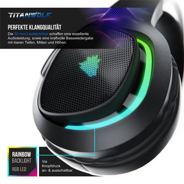 Titanwolf Gaming-Headset (PC Kopfhörer 7.1 Virtual Surround, Mikrofon, RGB LED, für PS4 PS5)