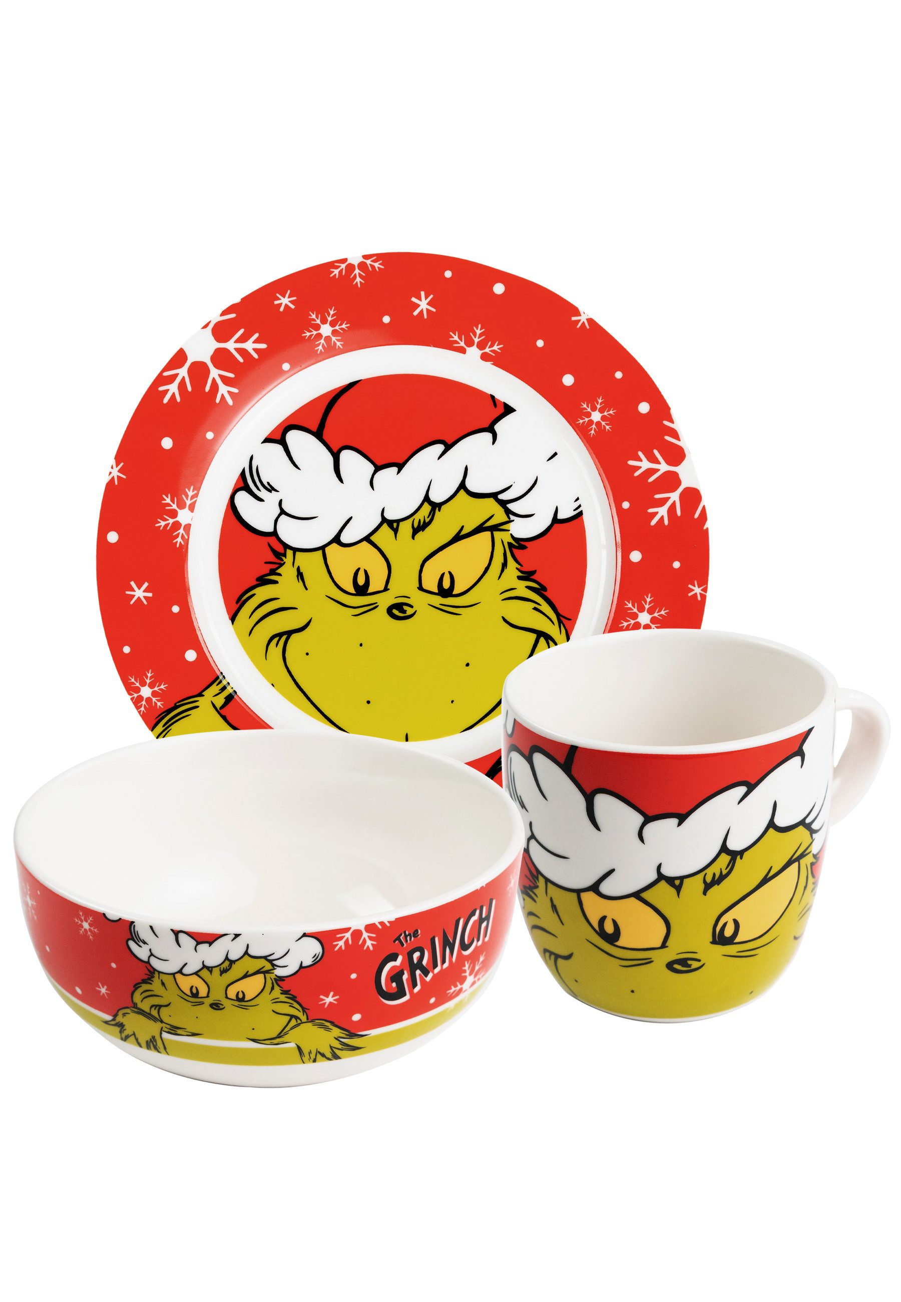 United Labels® Frühstücks-Geschirrset The Grinch Merry Grinchmas Set 3-teilig, 1 Personen, Porzellan
