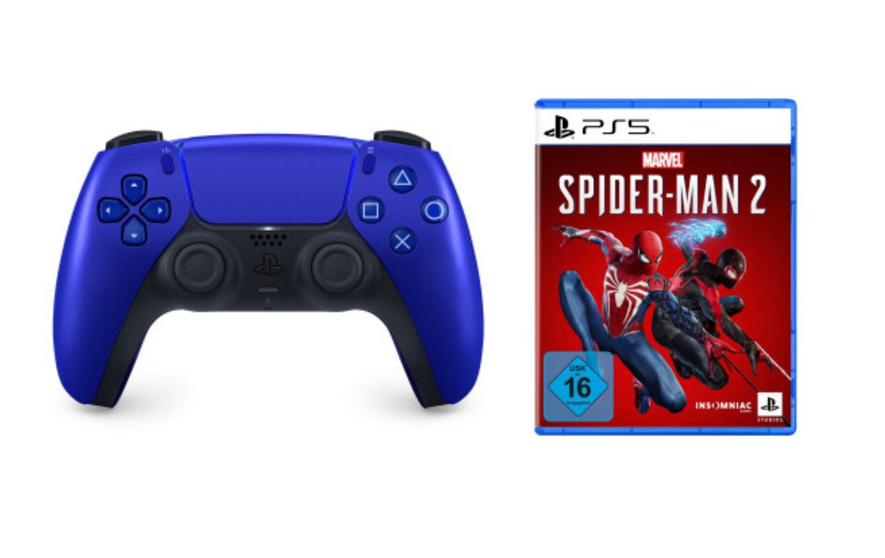 Playstation PS5 Controller Cobalt Blue inkl. Spider-Man 2 DualSense Wireless-Controller (Spiele-Set, inkl. Spider-Man 2)