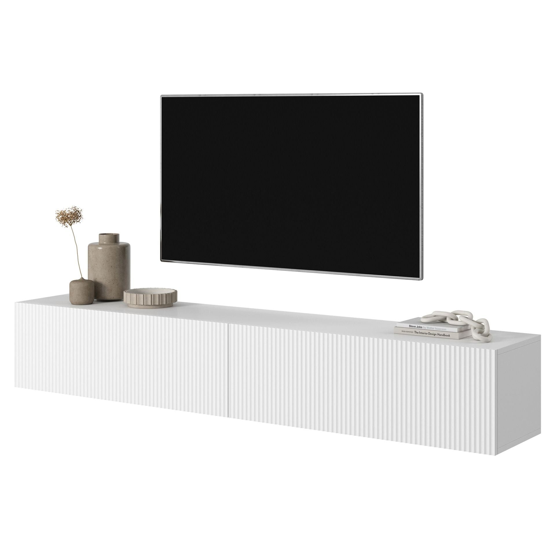 Selsey TV-Schrank VELDIO Hängeboard geriffelt, Push-to-Open, Matt-Optik, 175x30 cm