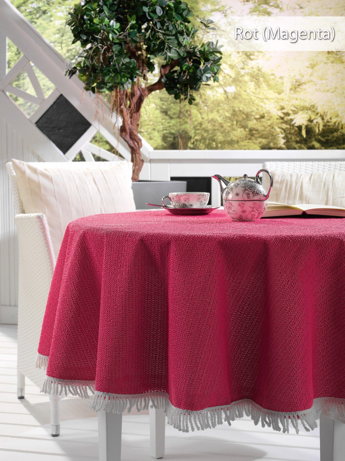 Beautex Tischdecke Weichschaum wetterfest für Garten Balkon Terrasse mit Fransen (1-tlg), Pflegeleicht, Strapazierfähig, Formstabil, Langlebig