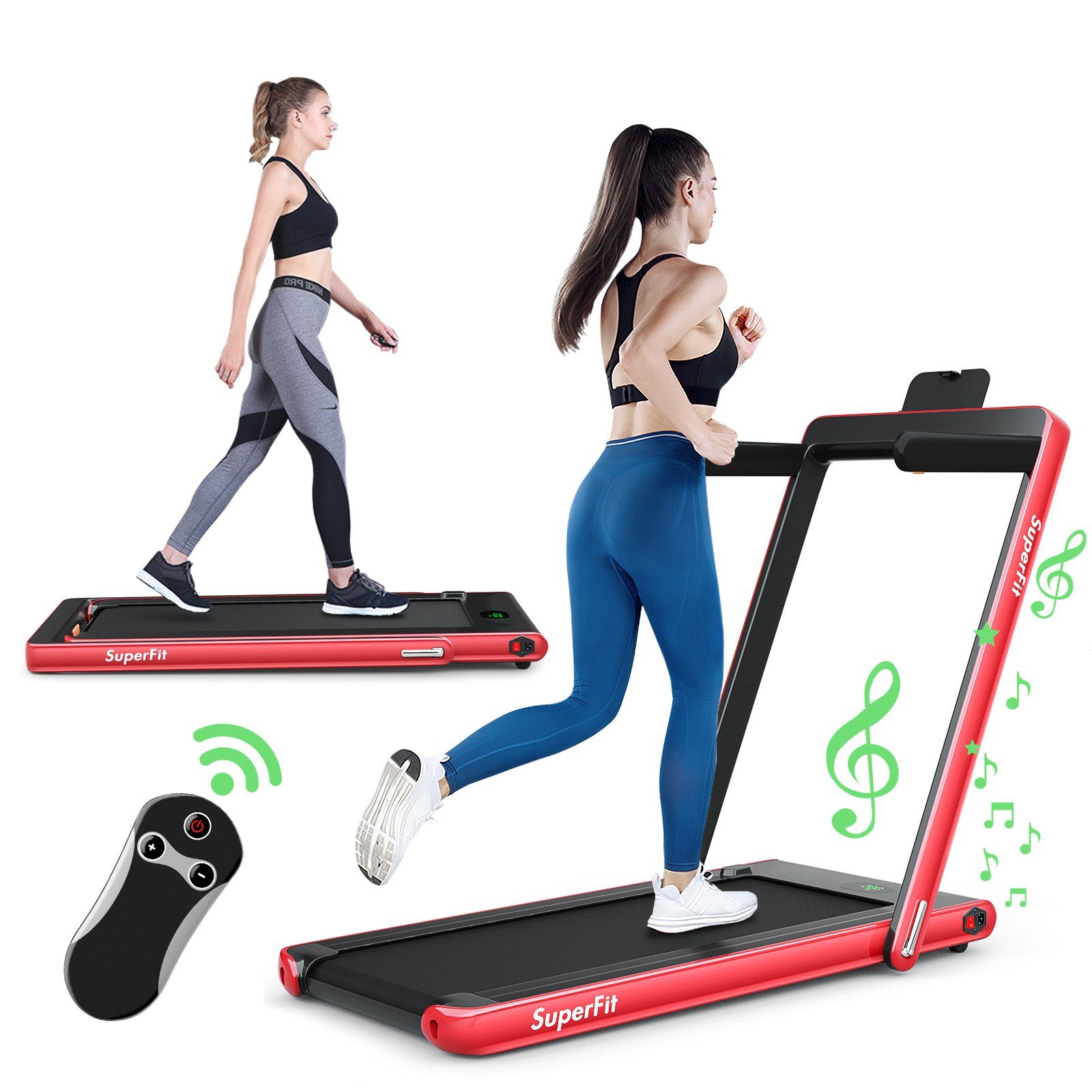 COSTWAY Laufband, APP, Bluetooth, LED, bis 120 kg rot