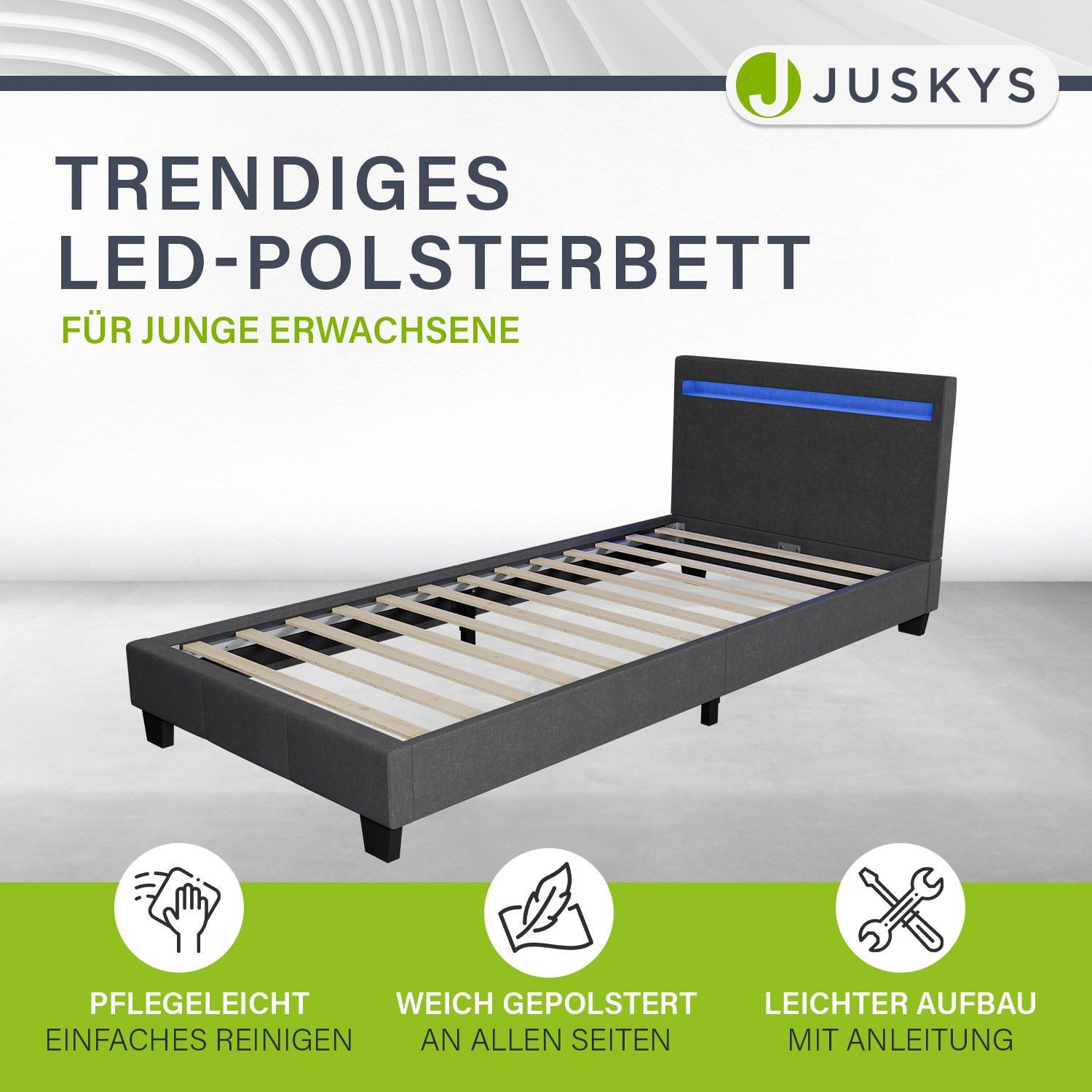 Juskys Polsterbett Verona, 120x200 cm, Webstoff, hohes Kopfteil, robustes B günstig online kaufen
