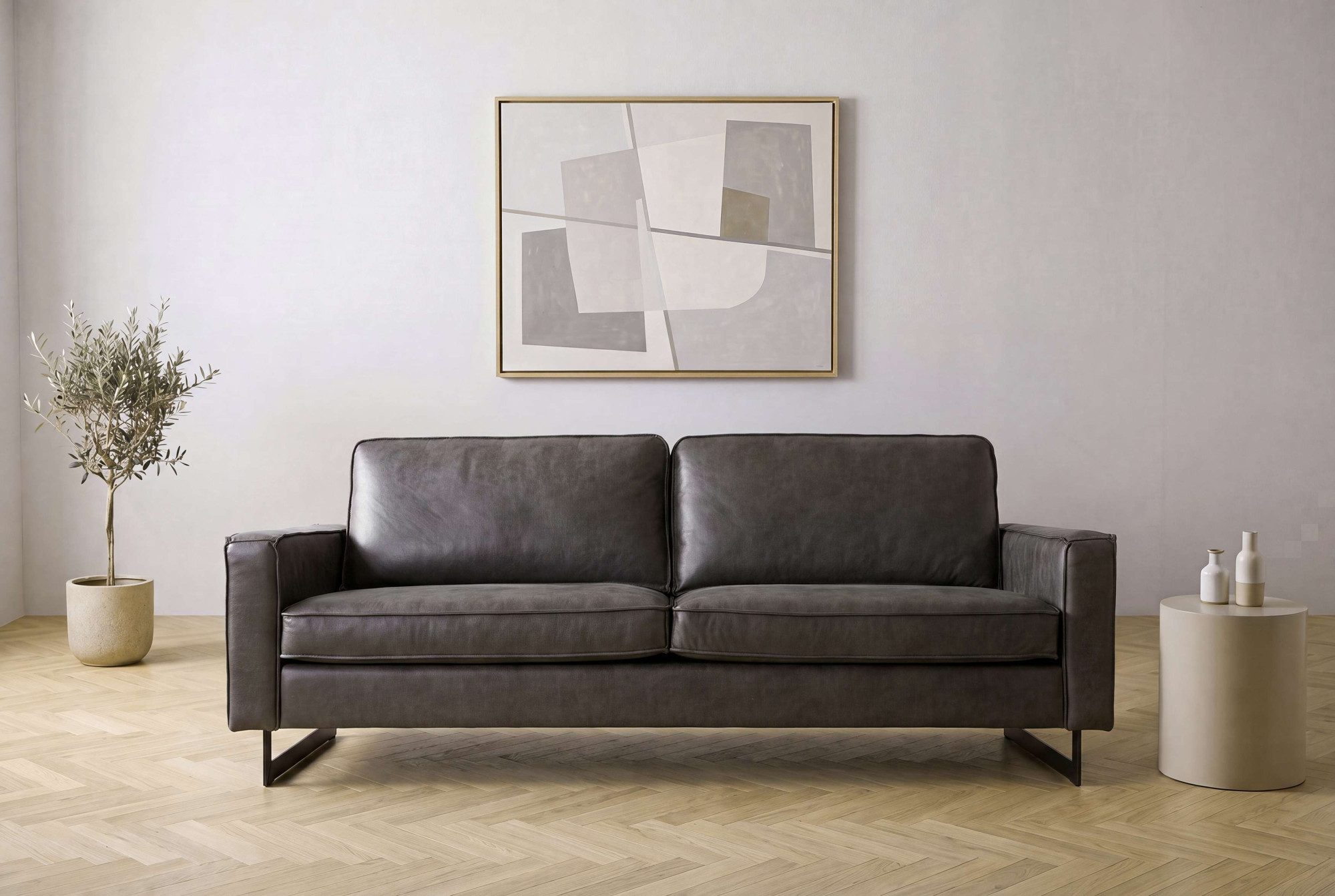 OTTO home 3-Sitzer Pinto, 206 cm, Cord, Chenille, Lederoptik, mit Keder, schwarze Metallfüße, Wellenunterfederung