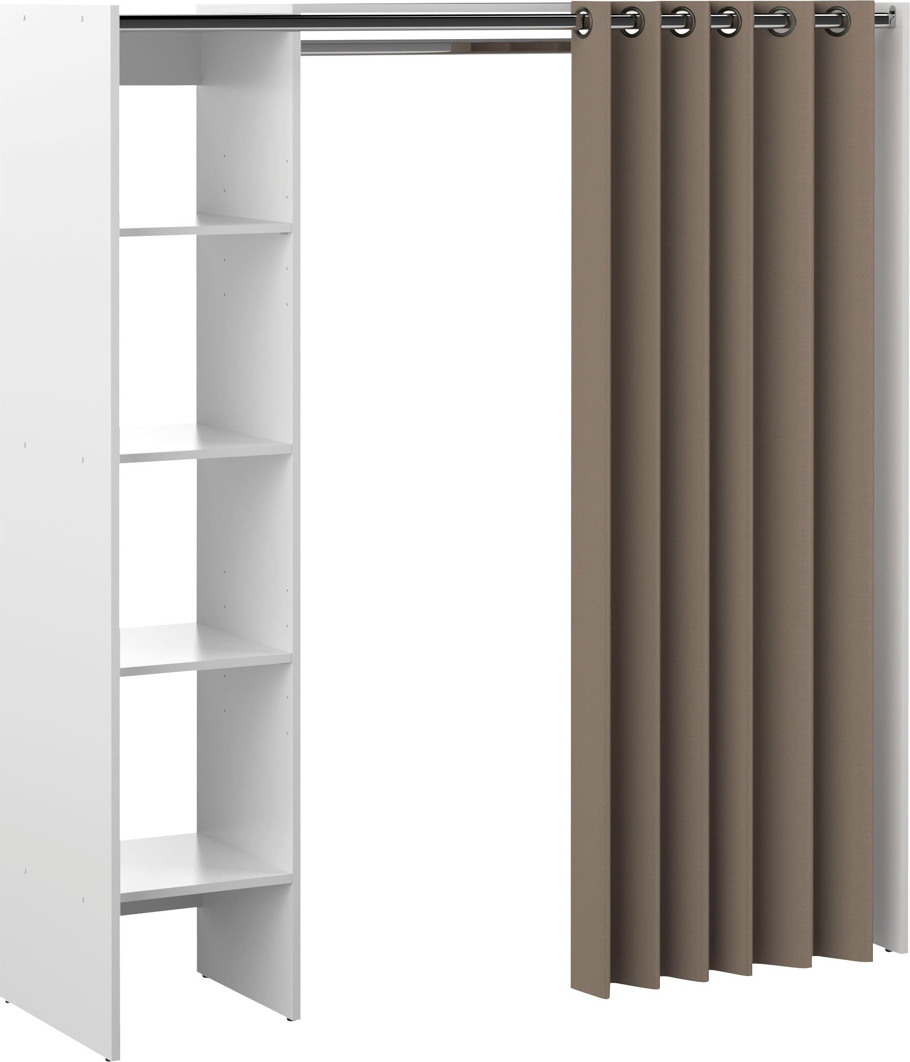 TemaHome Fächer, Kleiderschrank weiß/taupe Tom Kleiderschrank, viele Höhe und ausziehbarer Vorhang cm 181