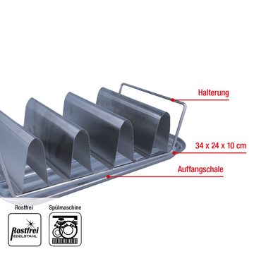 EUROHOME Grillbesteck-Set Grillgestell 2 teilig mit Spare Rib Halter, (2 tlg., Grillguthalter 34 x 24 x 10 cm), Grill Gestell mit Auffangschale