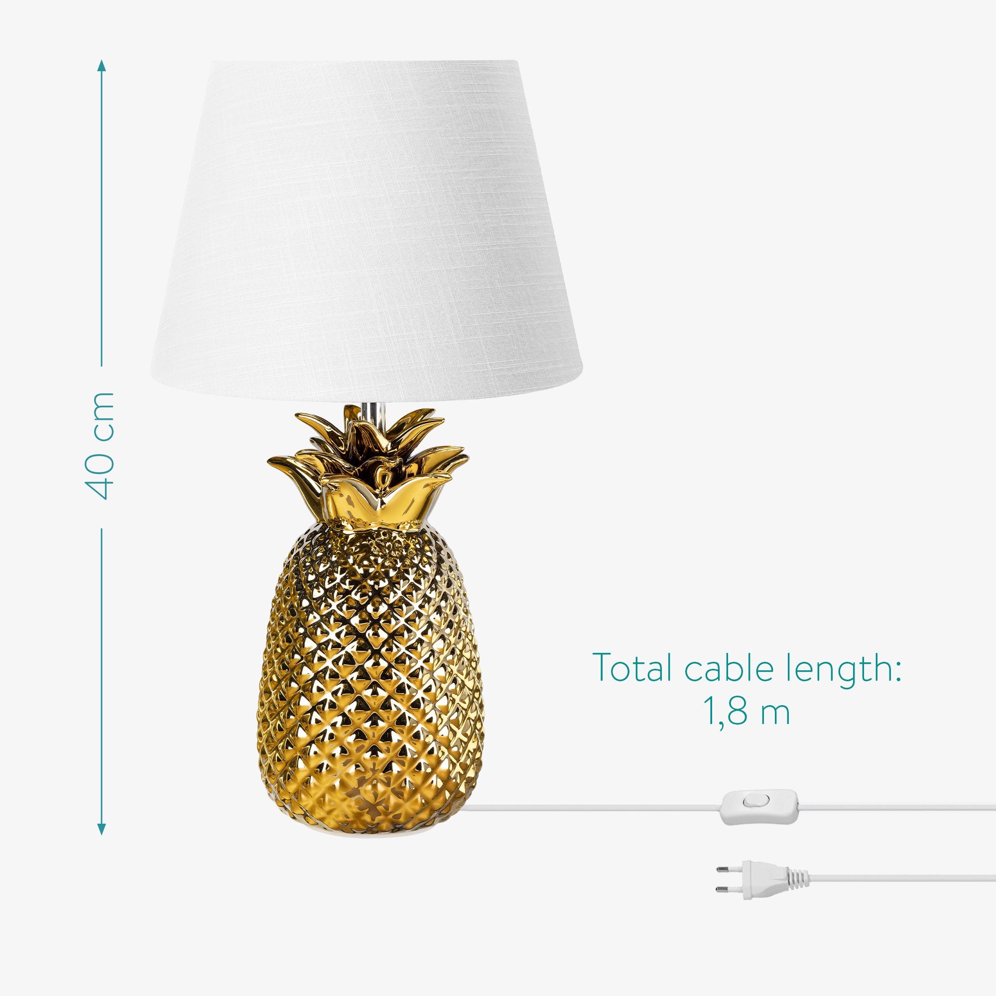 hoch Ananas mit Gewinde - E27 - Gold Navaris Tischlampe Tischleuchte 40cm Design Dekolampe