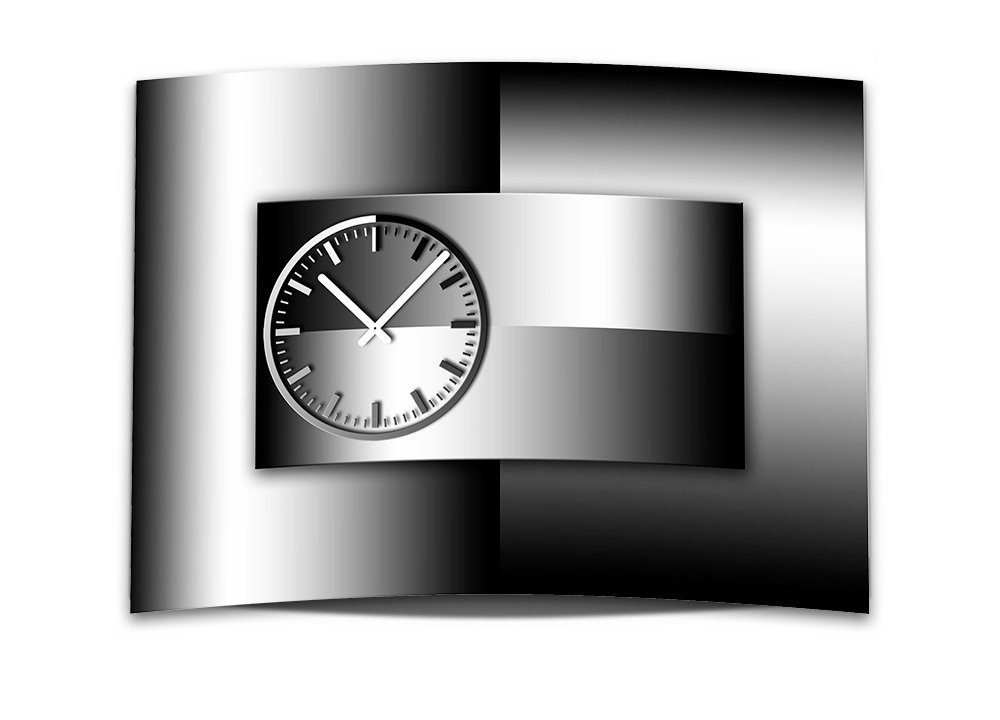Alu-Dibond) weiß Uhrwe modern 50x70 XXL Wanduhr 3D-Optik 4mm Optik aus schwarz Wanduhr 3D cm (Einzigartige leises dixtime Dixtime
