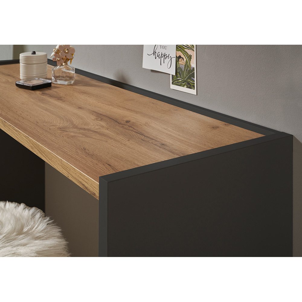 Lomadox Schminktisch CRISP-61, Anthrazit mit Eiche Nb., auch als Schreibtisch nutzbar, 120 cm Breit