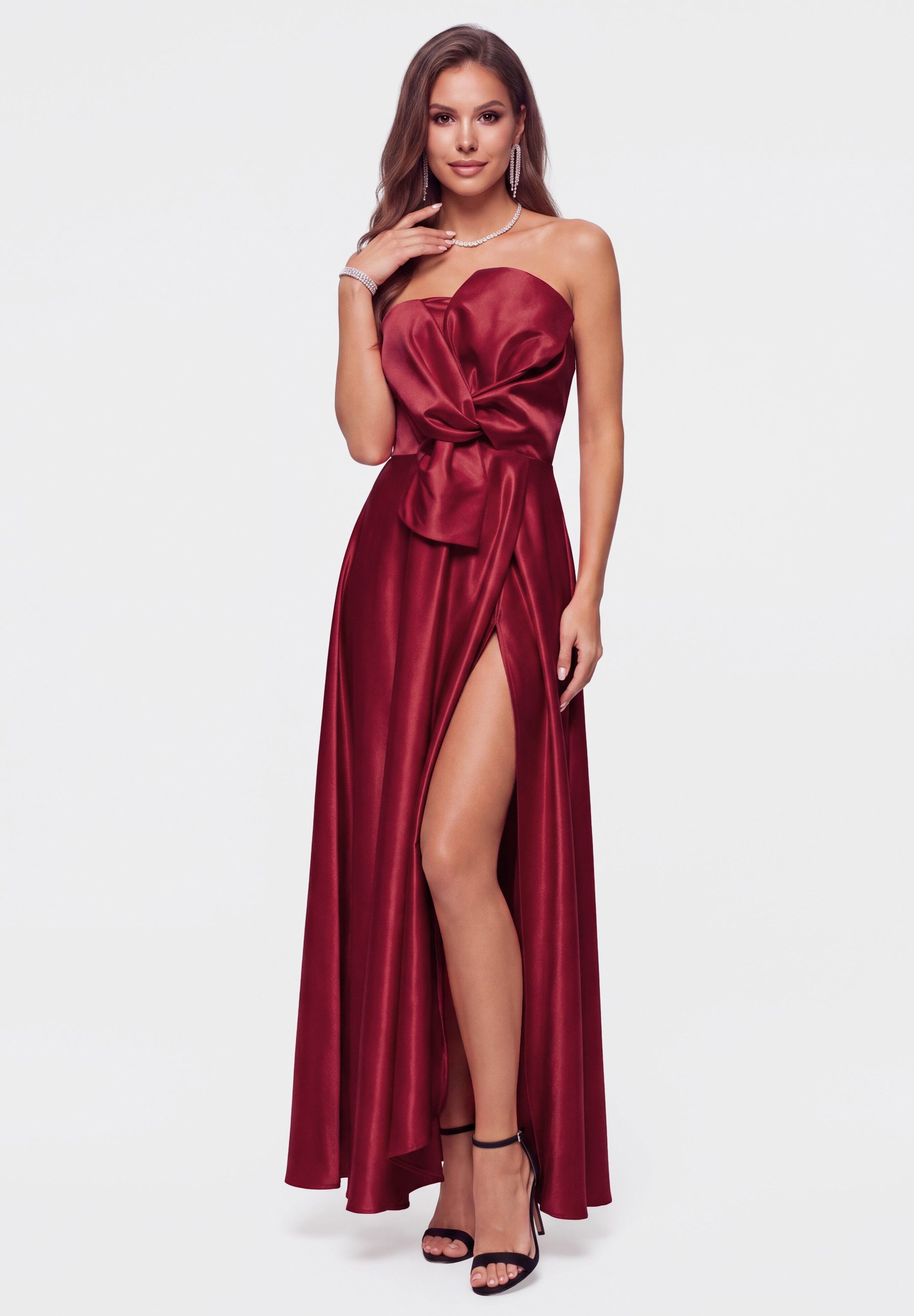 OMBRE Abendkleid Damen Abendkleid mit asymmetrischem Dekolleté Bordeaux XS (kein Set, 1-tlg) in Unifarbe