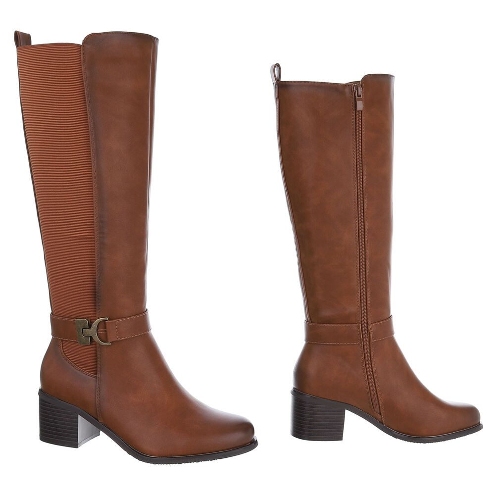 Ital-Design Elegante Damen-Stiefel mit Blockabsatz für Alltag und Freizeit Stiefel (90755920) Blockabsatz Stiefel in Camel