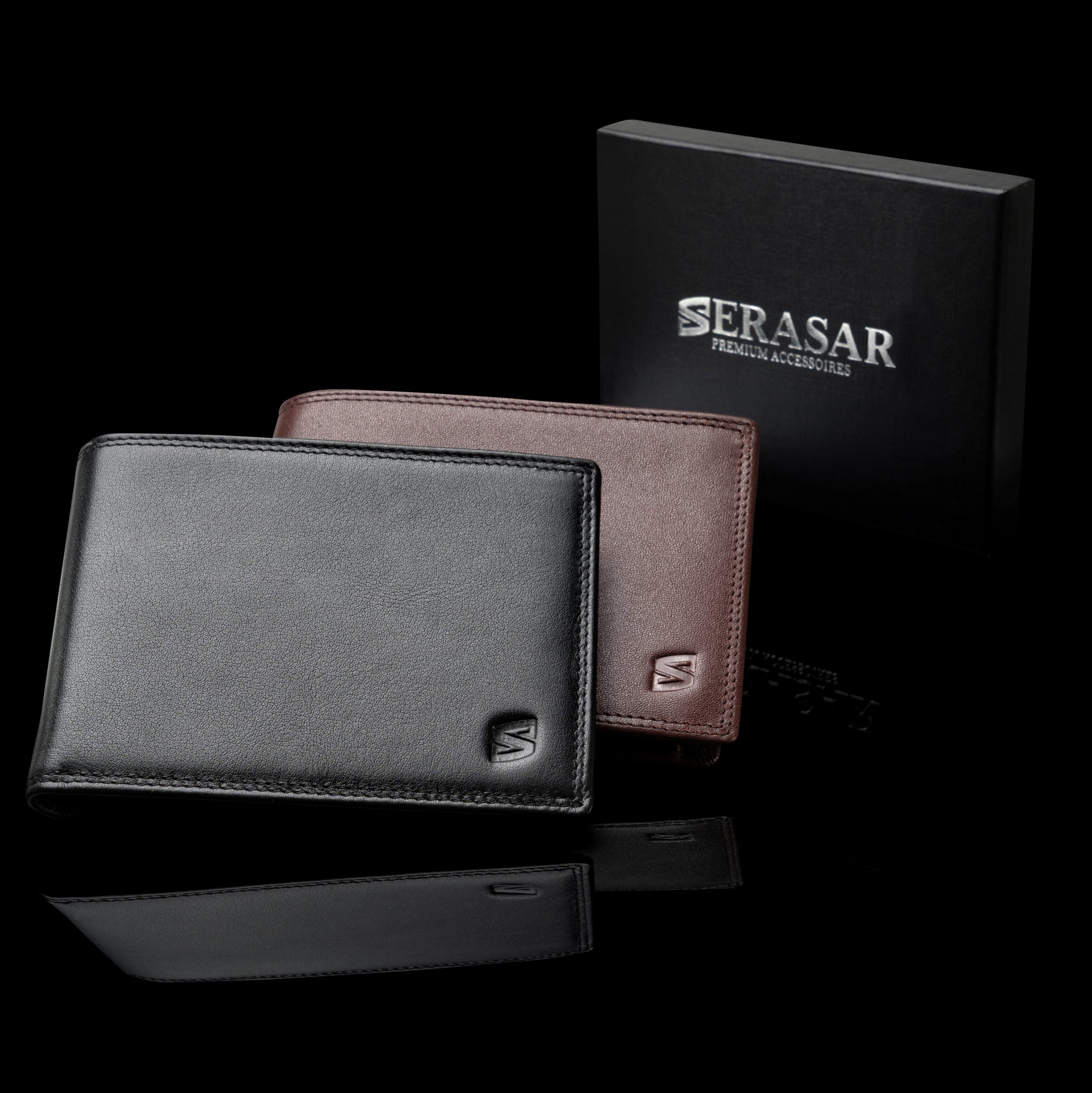 gegen Schwarz "Space" RFID-Schutz Geldbörse  Datenklau aus inkl. mit Echtleder (1-tlg), SERASAR Geschenkbox Geldbörse