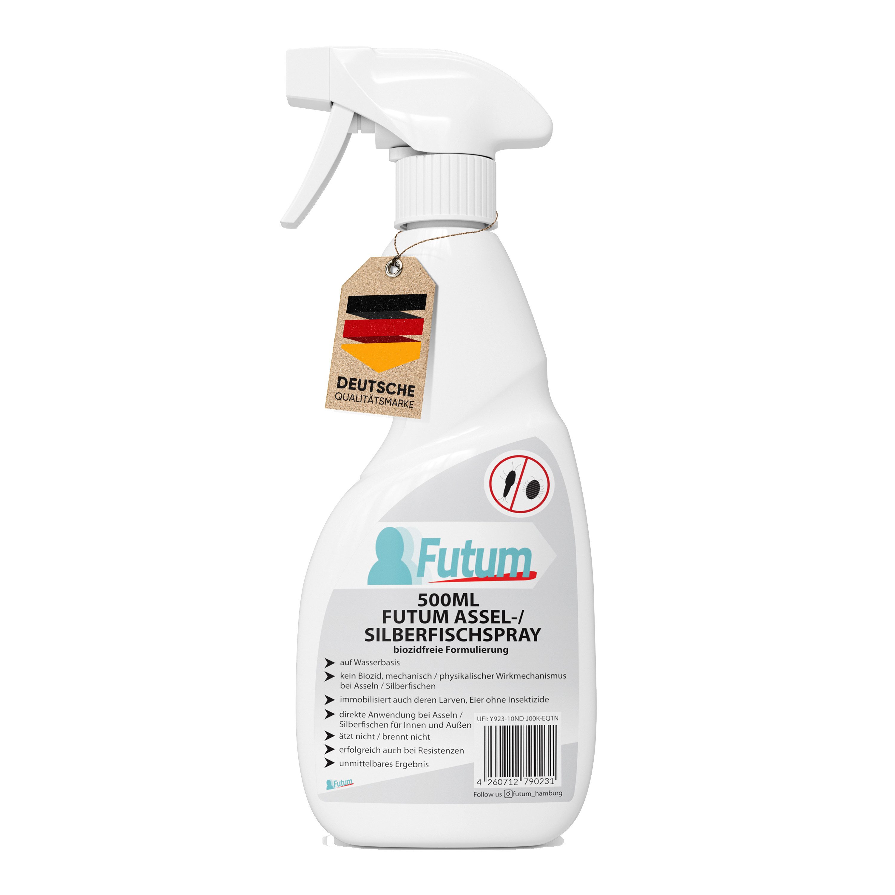 FUTUM Insektenspray Silberfisch Spray Mittel gegen Silberfische bekämpfen, 0.5 l, biozidfreie Formel, auf Wasserbasis, geruchsarm, brennt / ätzt nicht