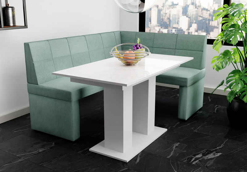 Fun Möbel Eckbankgruppe Eckbankgruppe „BLAKE XL“ Размер 196x142cm mit Tisch Weiß Hochglanz, ausziehbarer Tisch