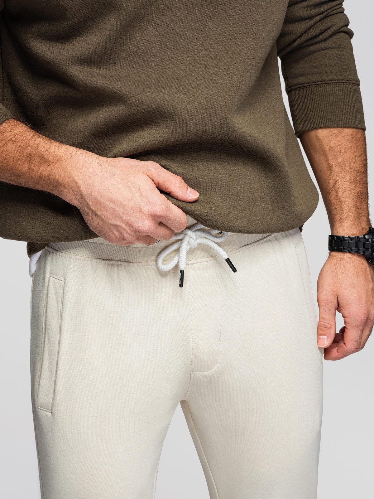 OMBRE Sweatpants Herren Jogginghose Slim Fit Baumwolle Basic Creme XXL (kein Set, 1-tlg) weiche Baumwolle, leicht taillierter Schnitt