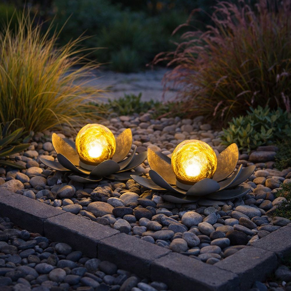 etc-shop LED Solarleuchte, LED-Leuchtmittel fest verbaut, Warmweiß, Asia Garten Lotusblüte Deko Solar Lotusblüte für