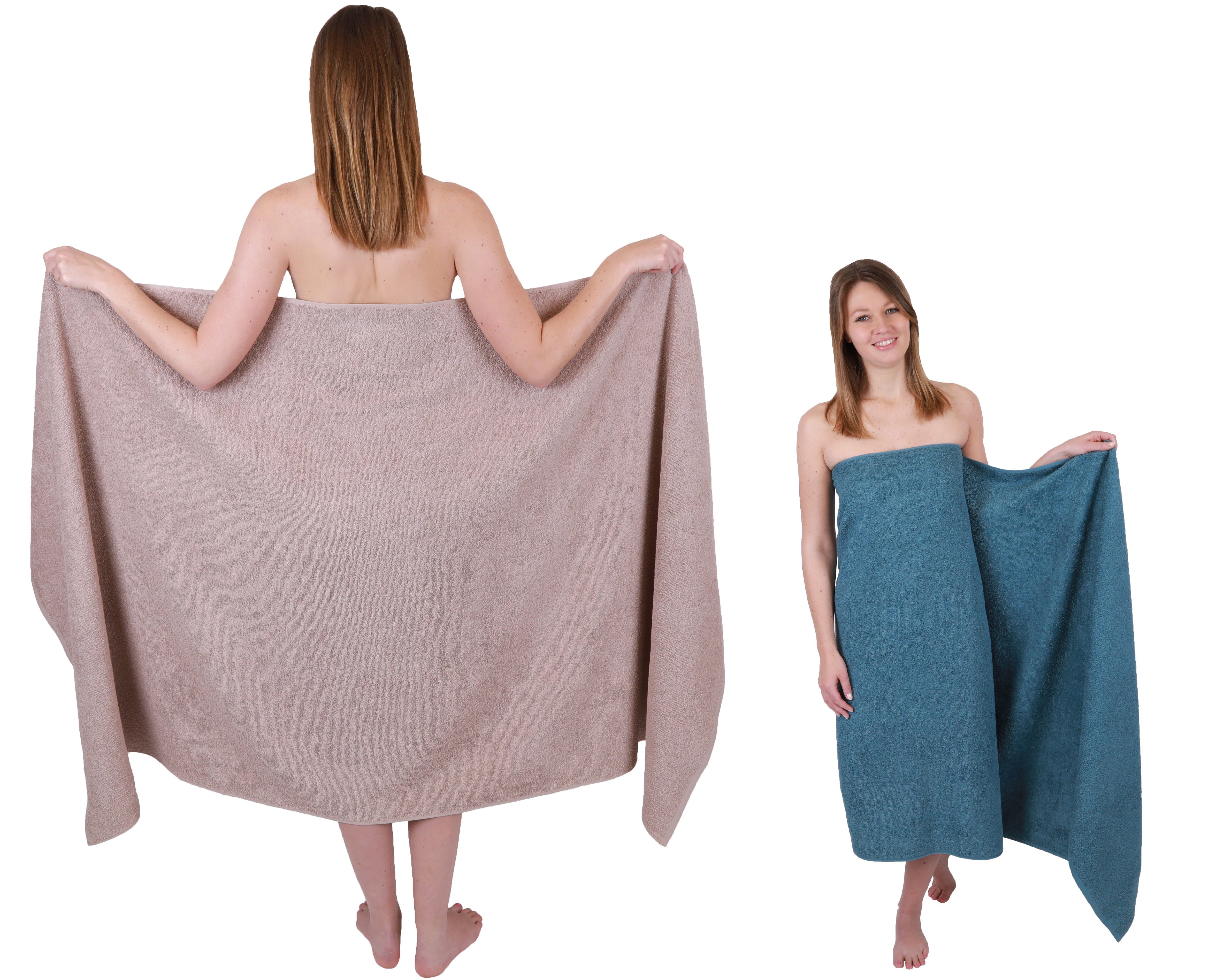 Betz Badetuch 2 Stück Saunatücher groß XXL Berlin 100x200 cm, Cappuccino-taubenblau, 100% Baumwolle (2 Stück, 2-St)