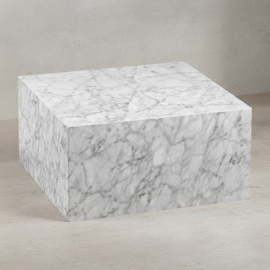 KADIMA DESIGN Couchtisch Couchtisch MONOBLOC 60x30x60 cm Hochglanz mit Marmor Optik Weiß (Lounge Beistelltisch Würfel Form), Design Wohnzimmertisch Cube Quadratisch